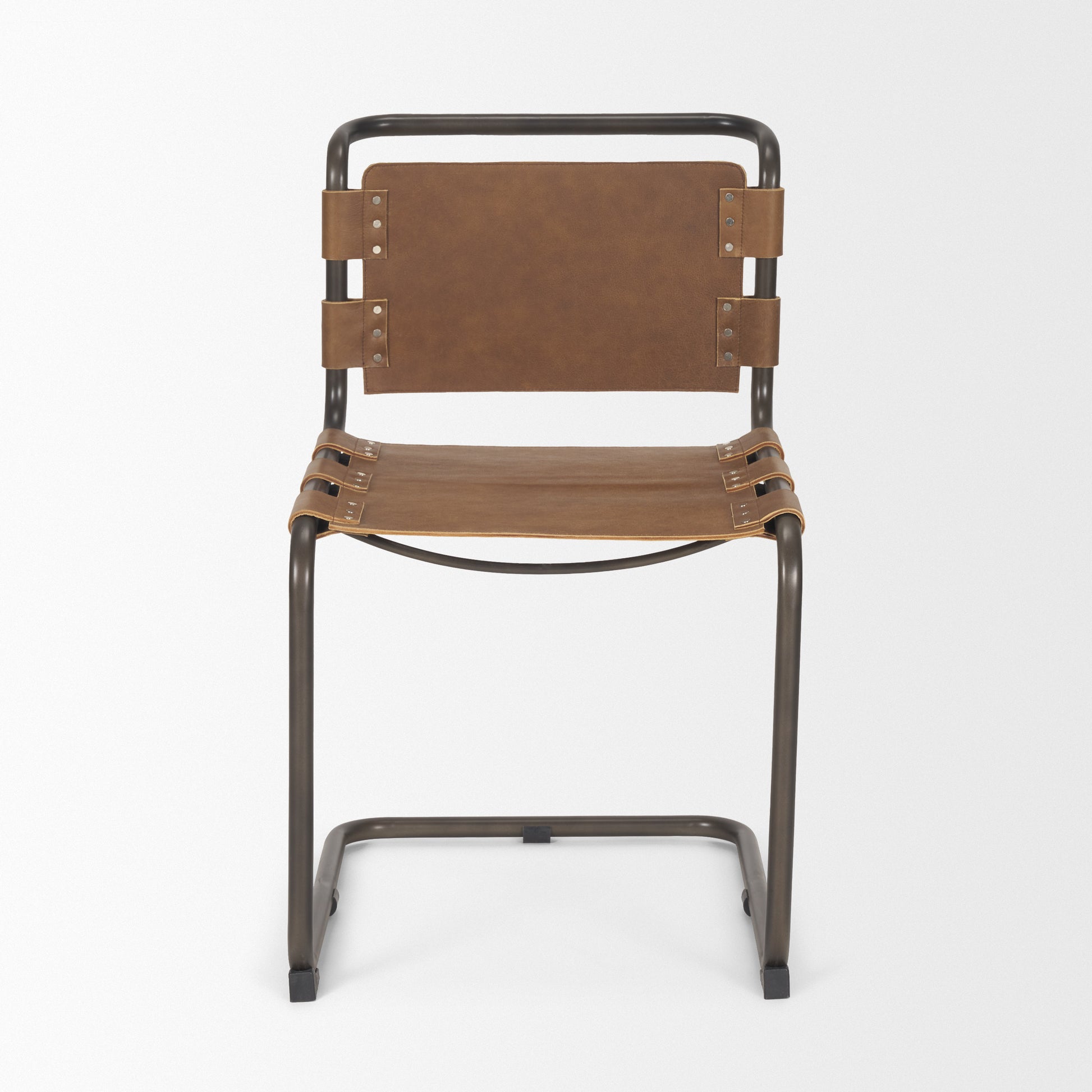 Berbick Dining Chair Brown Leather |Black Metal - dining-chairs