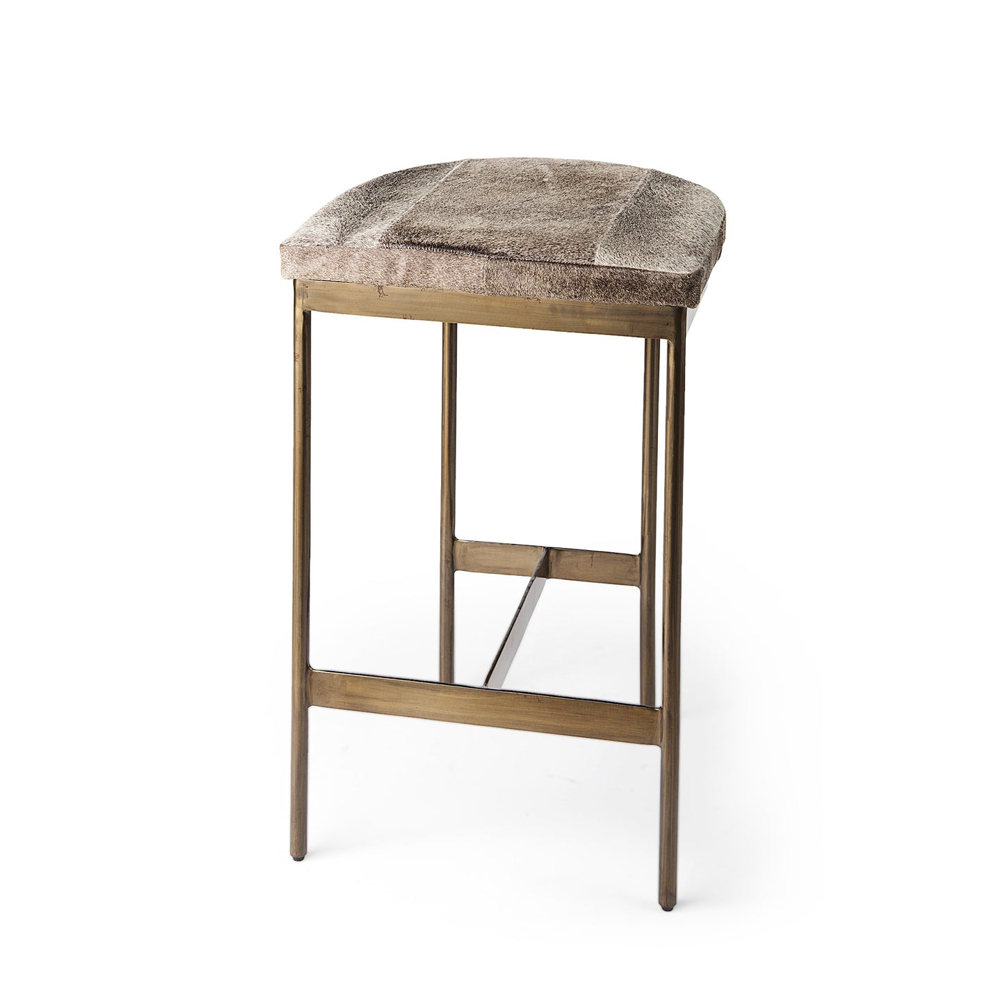 Millie Bar Counter Stool Gray Hair-On-Hide | Gold Metal | Counter