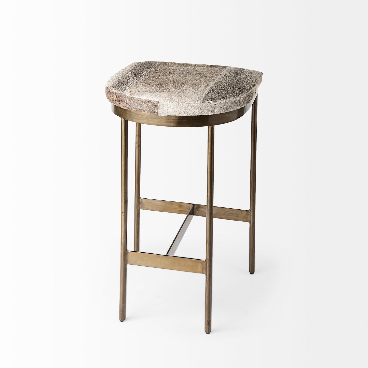 Millie Bar Counter Stool Gray Hair-On-Hide | Gold Metal | Counter