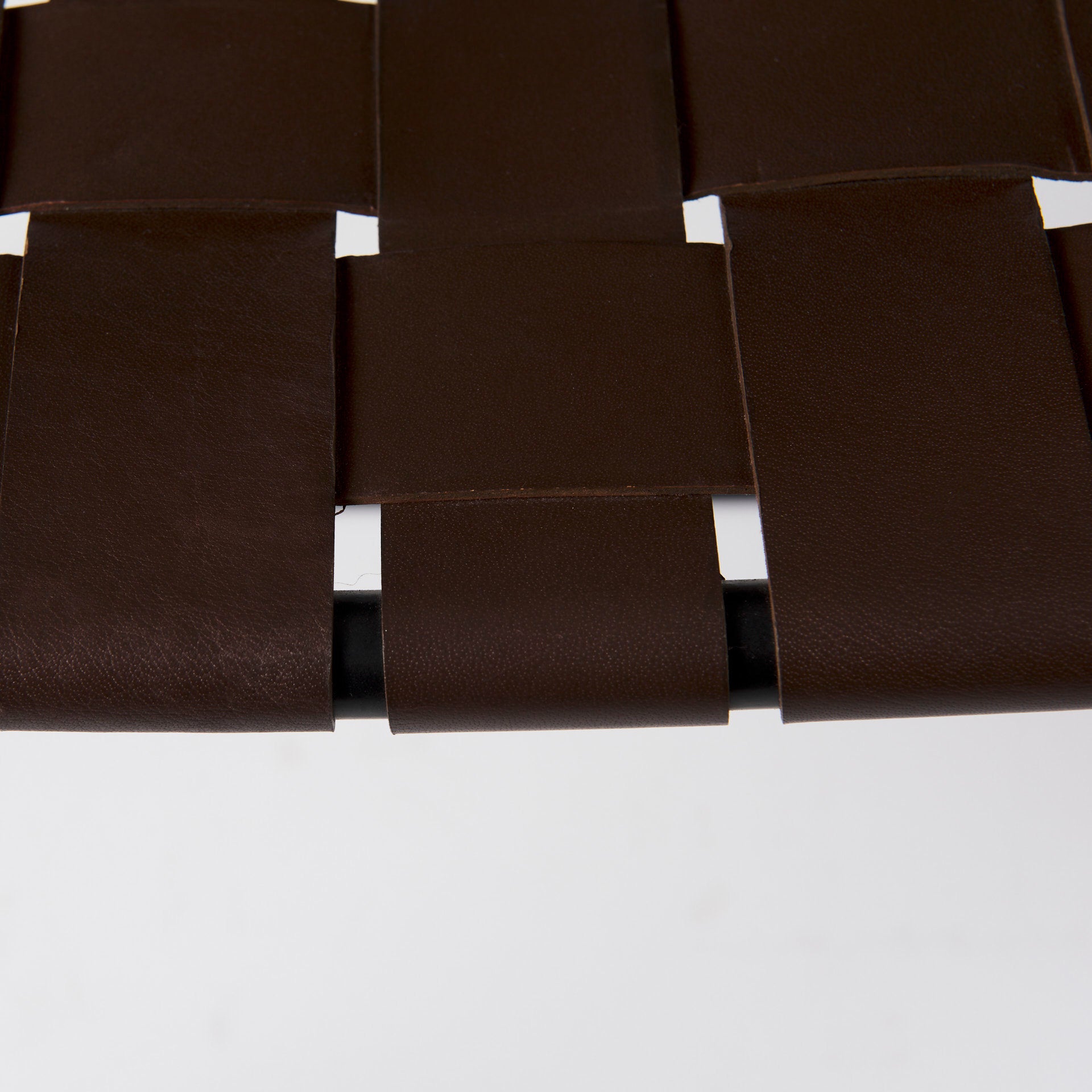 Clarissa 22.0L x 16.0W x 16.5H Brown Leather Woven Seat W/ Black Metal Frame Stool