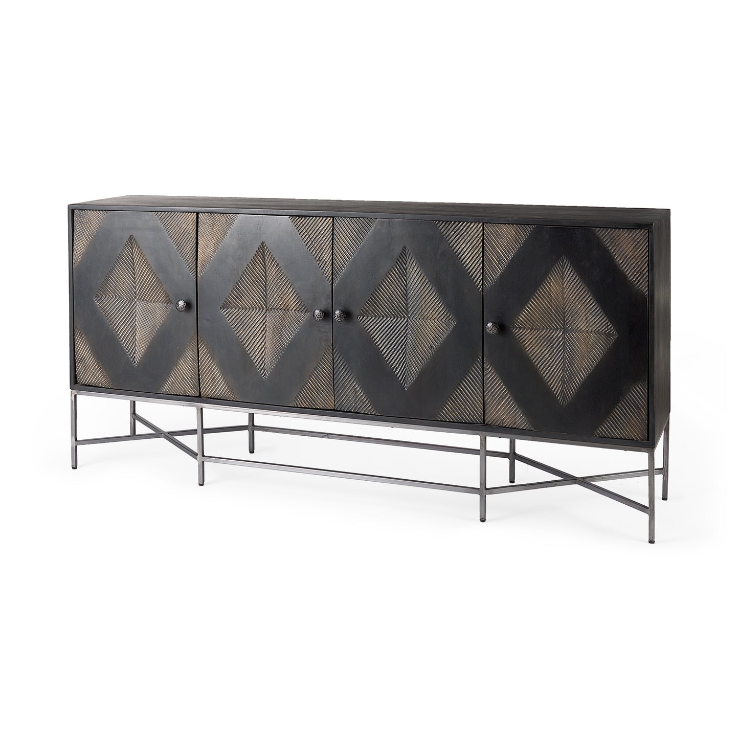 Hogarth Sideboard Dark Brown & Black Wood | Silver Metal - sideboards-and-buffets