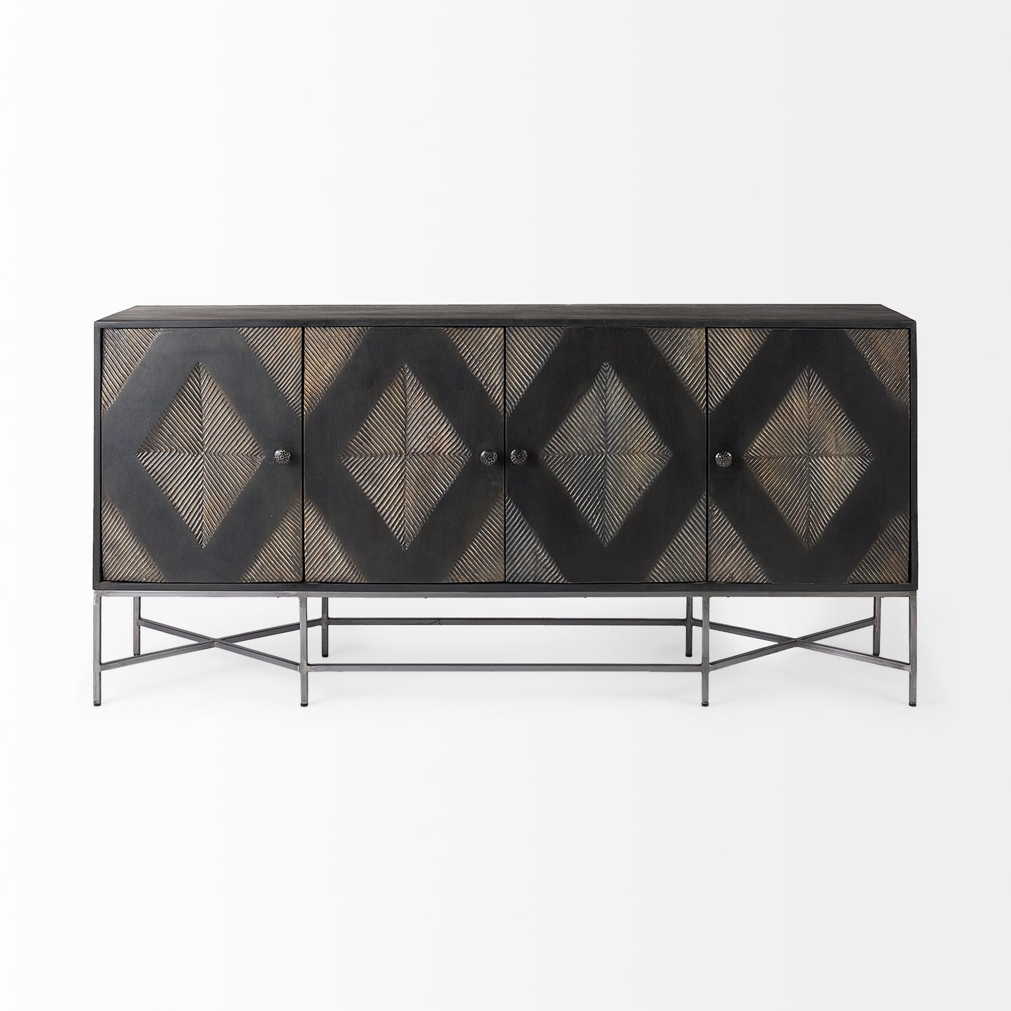 Hogarth Sideboard Dark Brown & Black Wood | Silver Metal - sideboards-and-buffets