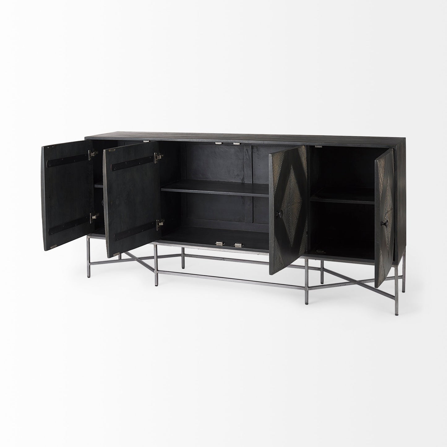 Hogarth Sideboard Dark Brown & Black Wood | Silver Metal - sideboards-and-buffets