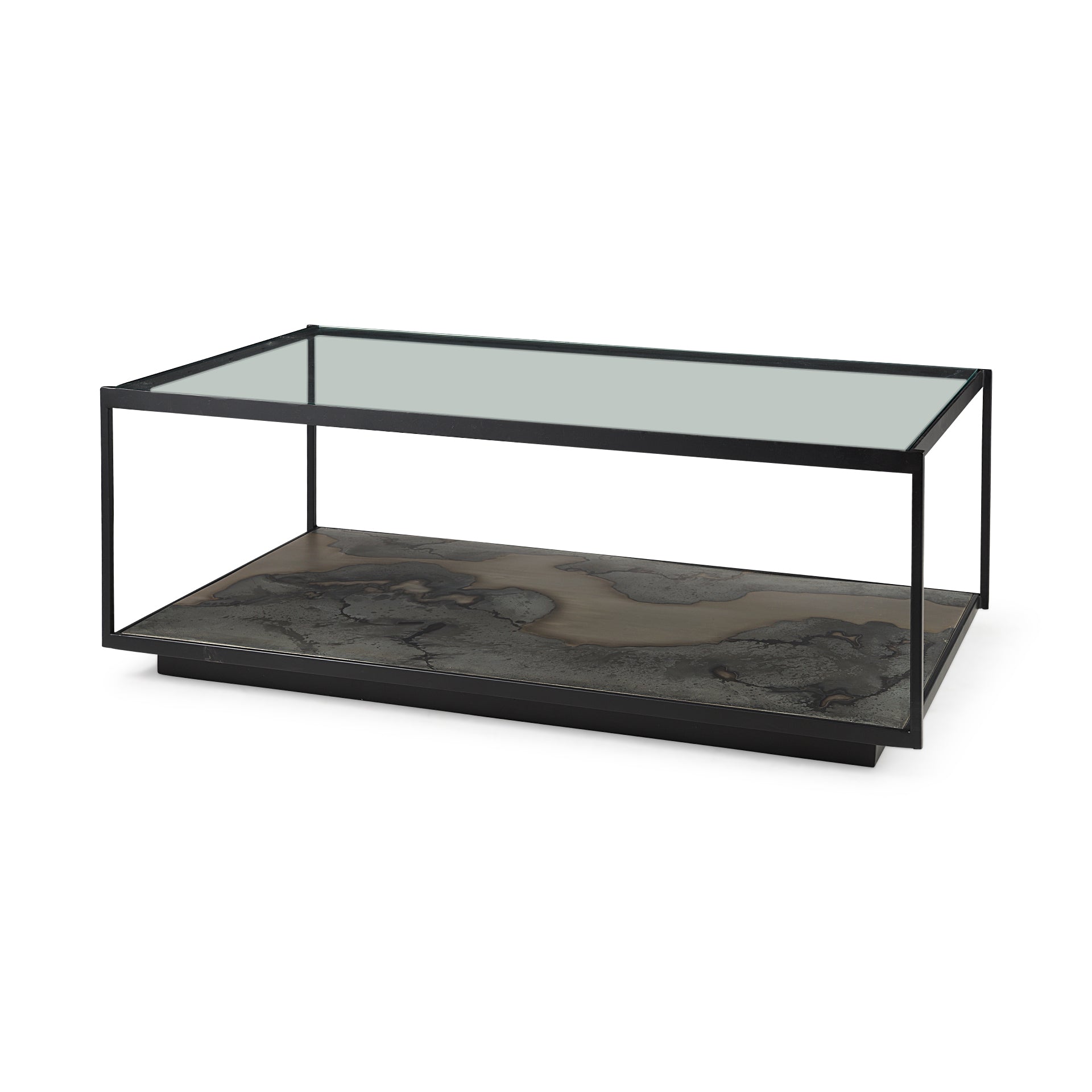 Roxdale Coffee Table Glass | Acid Wash Metal - coffee-tables