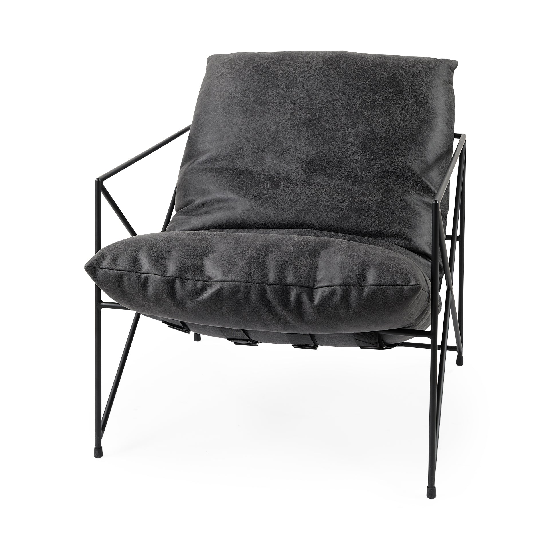 Leonidas Accent Chair Black Faux Leather | Black Metal - accent-chairs