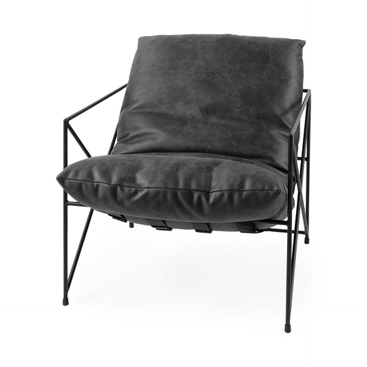 Leonidas 28.5L x 29.5W x 34.0H  Black Faux Leather Seat W/ Black Metal Frame Accent Chair