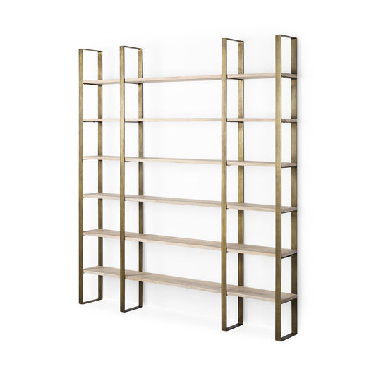 Taunton Shelving Unit Light Brown Wood | Gold Metal