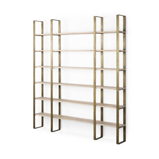 Taunton Shelving Unit Light Brown Wood | Gold Metal - shelving