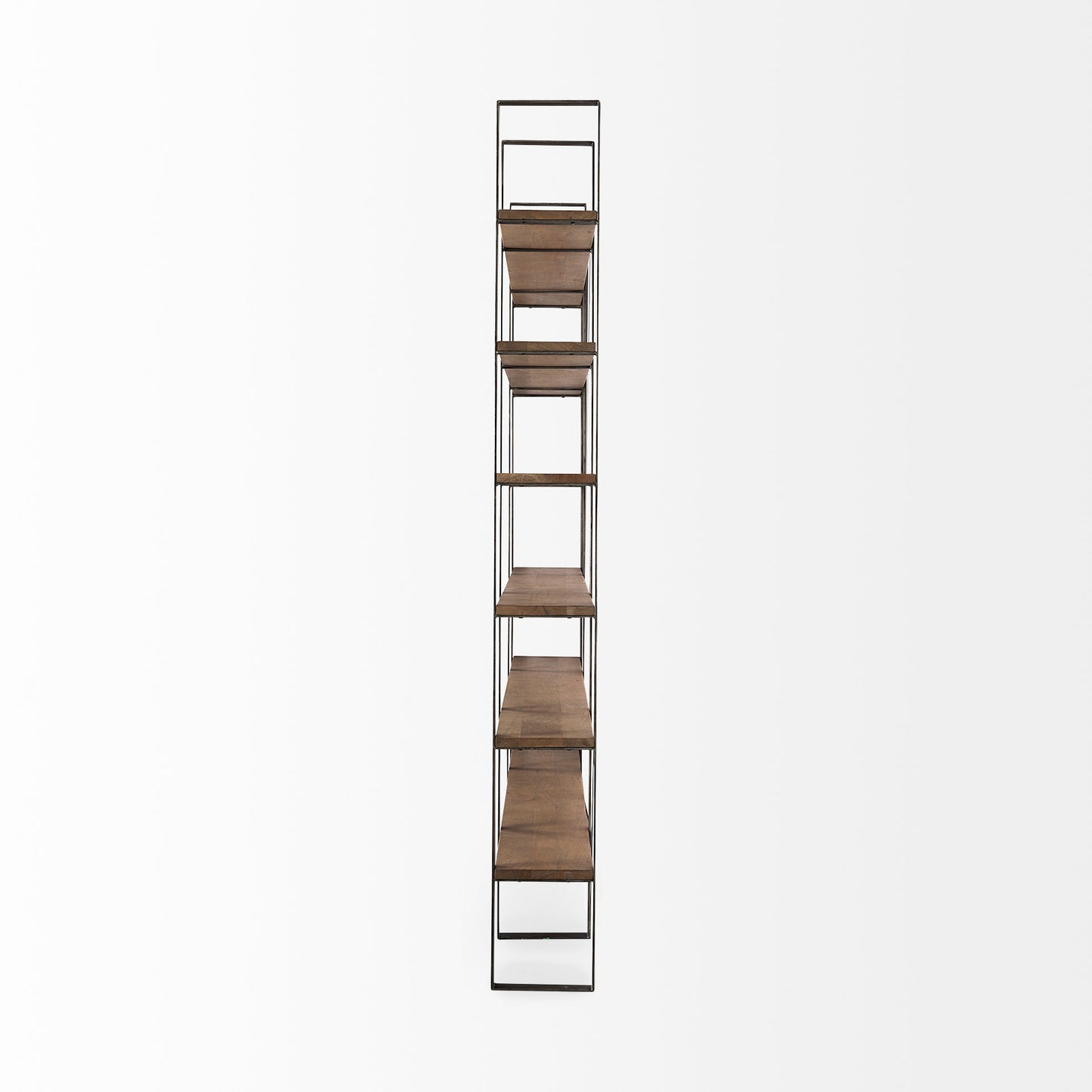 Taunton 80L x 10.5W x 90H Medium Brown Wood W/ Antique Nickel Metal Frame 6 Tier Shelving Unit