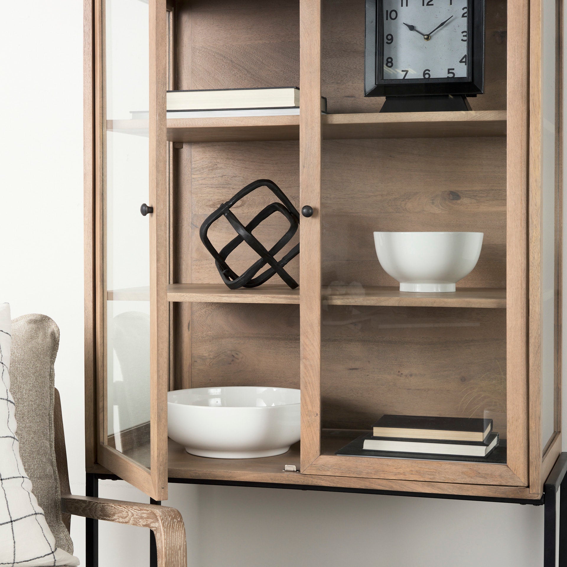 Arelius Cabinet Light Brown Wood | Black Metal - cabinets