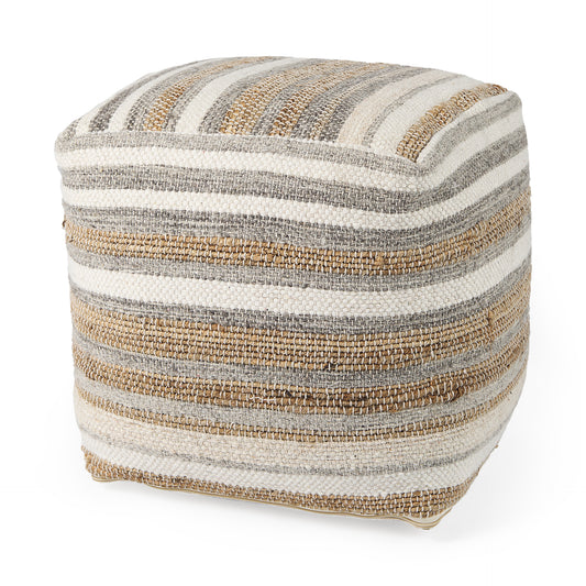 Aahana Pouf White/Taupe/Gray Hemp - poufs