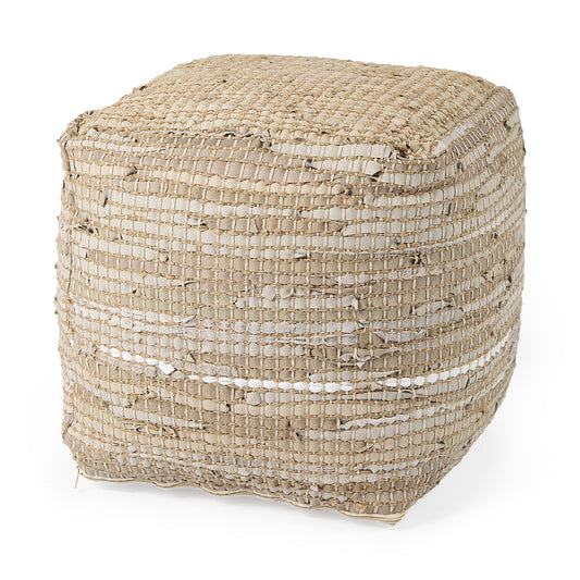 Aalia Pouf Beige Leather & Jute - poufs