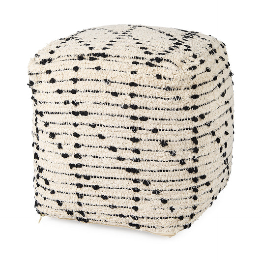 Aarohi 16.0L x 16.0W x 16.0H Cream/Black Cotton Patterned Pouf