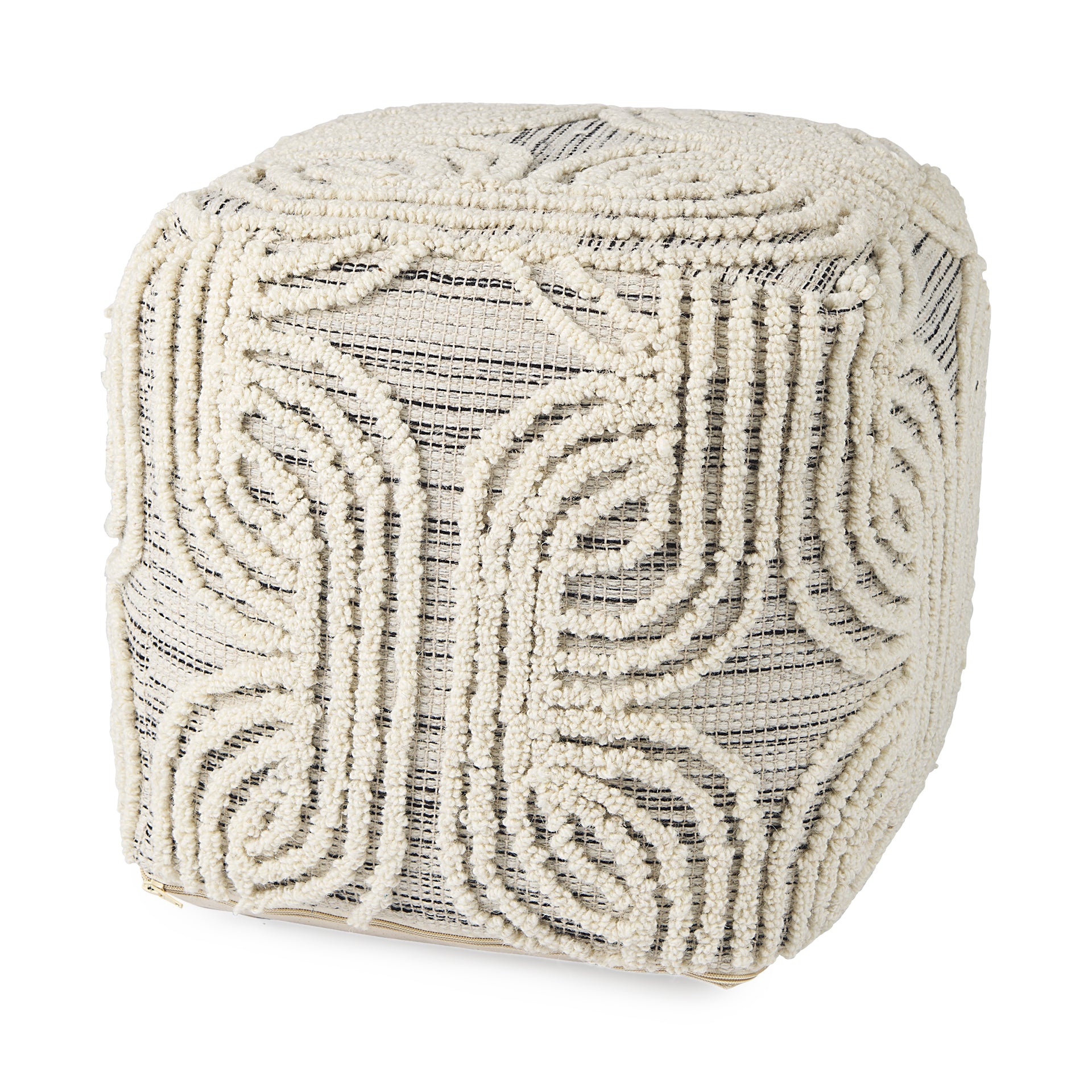 Amaya Pouf Cream/Black/Gray Wool - poufs