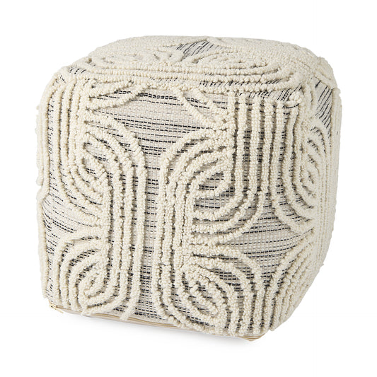 Amaya Pouf Cream/Black/Gray Wool - poufs