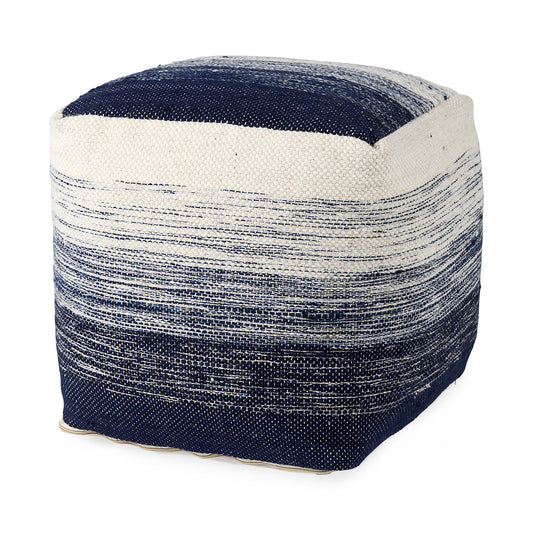 Damini Pouf Blue/Cream Wool & Cotton - poufs