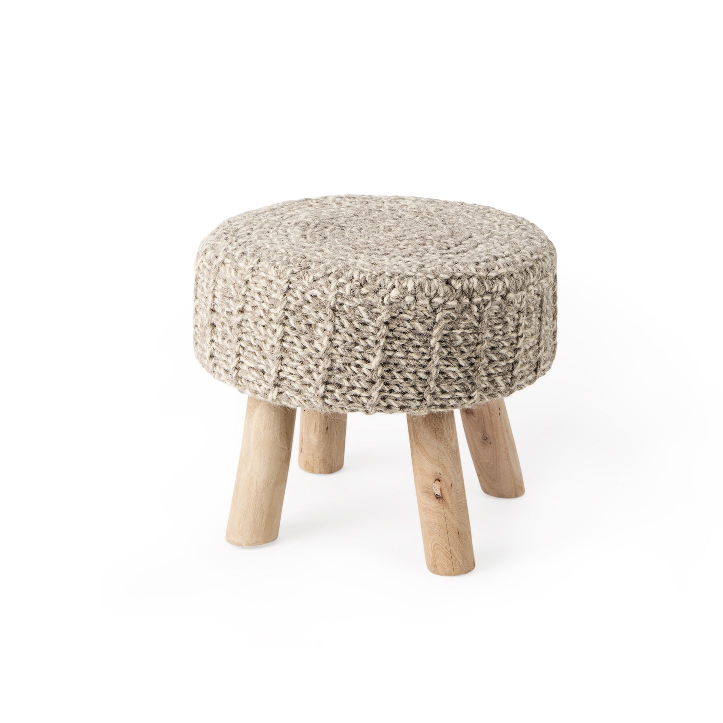 Bina Stool Taupe Wool | Brown Wood | 19L - ottoman-and-poufs