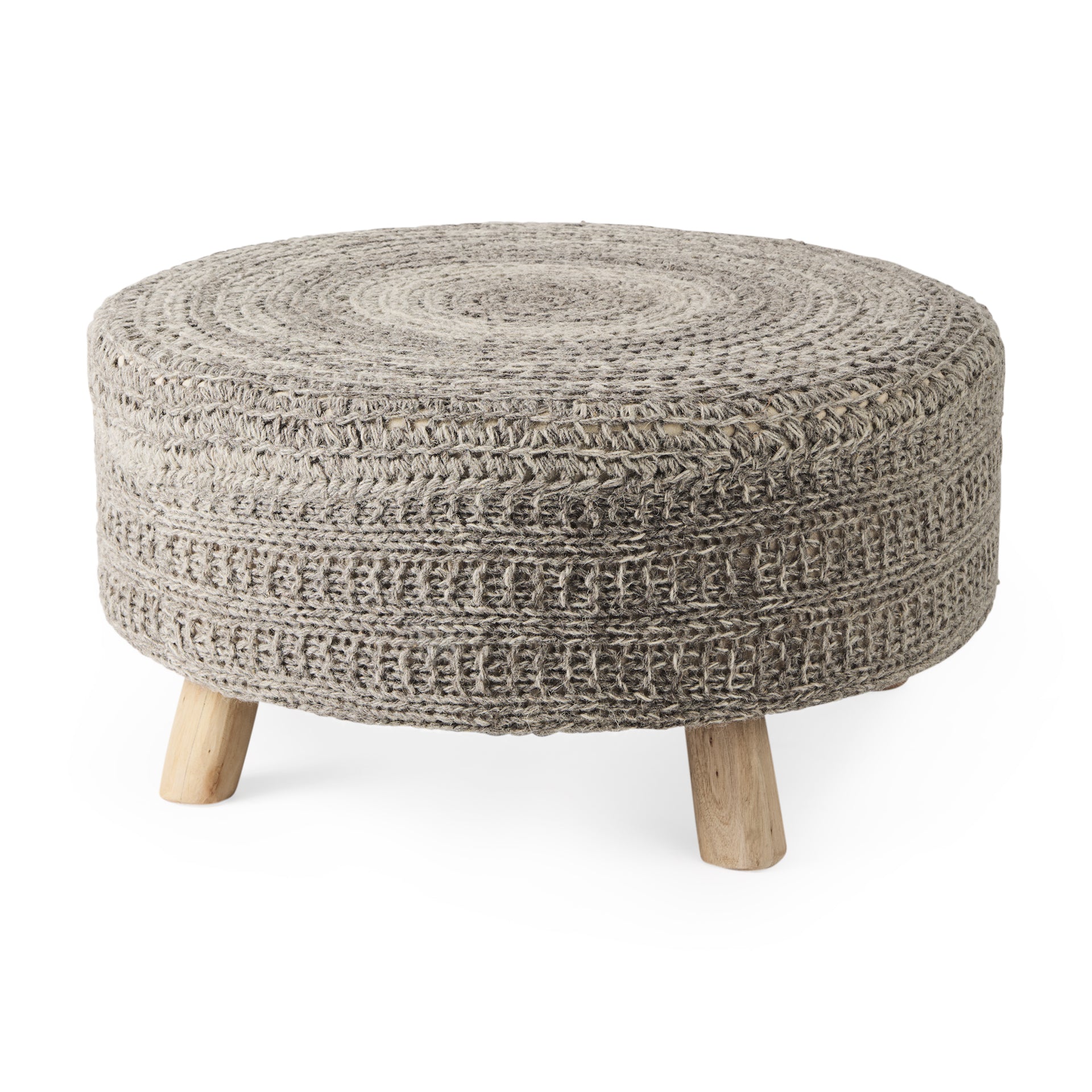 Bina Stool Dark Gray Wool | Brown Wood - ottoman-and-poufs