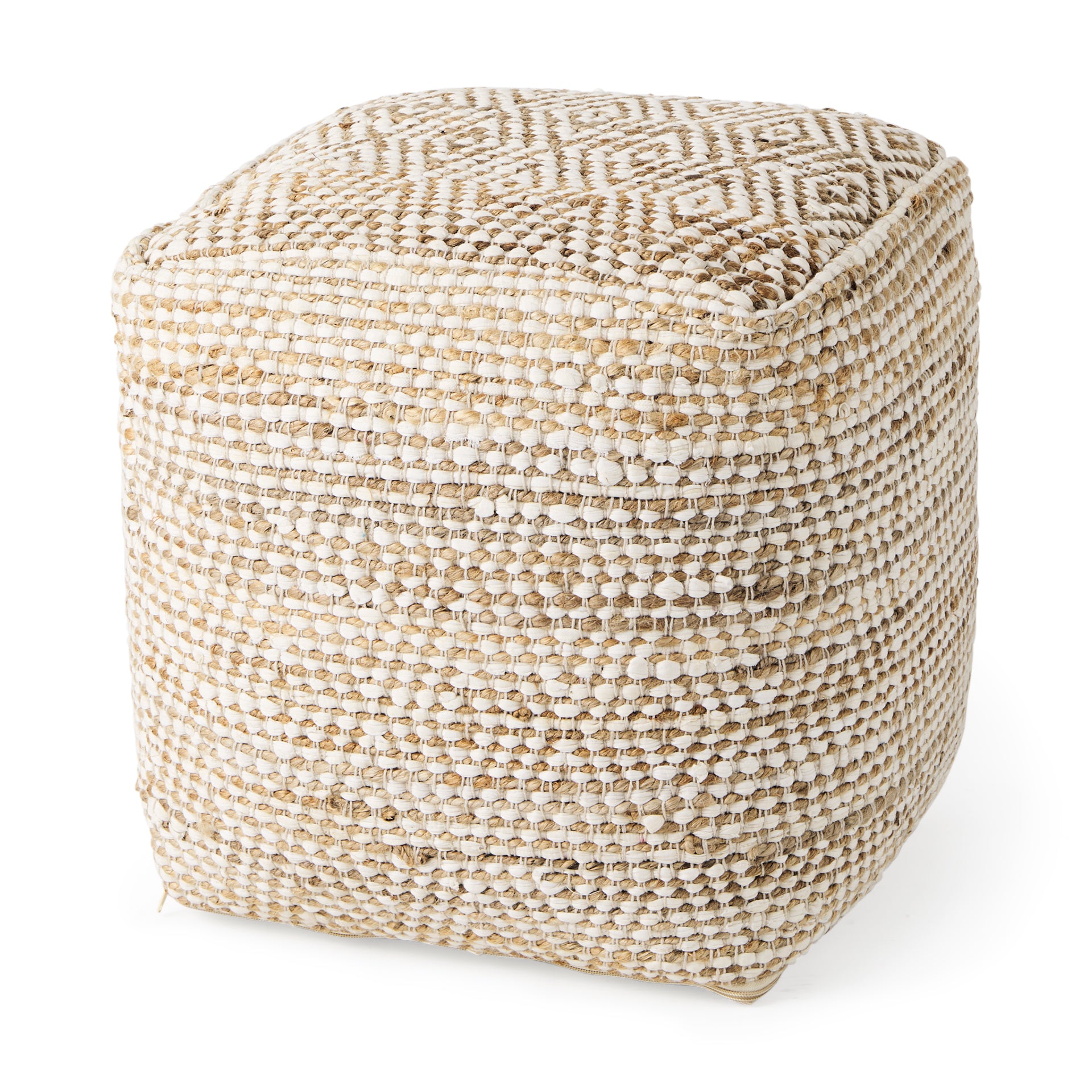 Ekani Pouf Cream/Beige Cotton - poufs