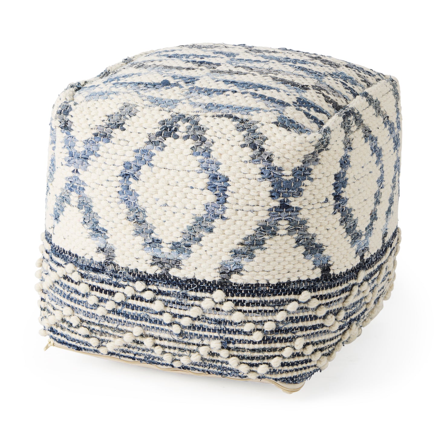 Eshana Pouf Cream Wool & Denim - poufs