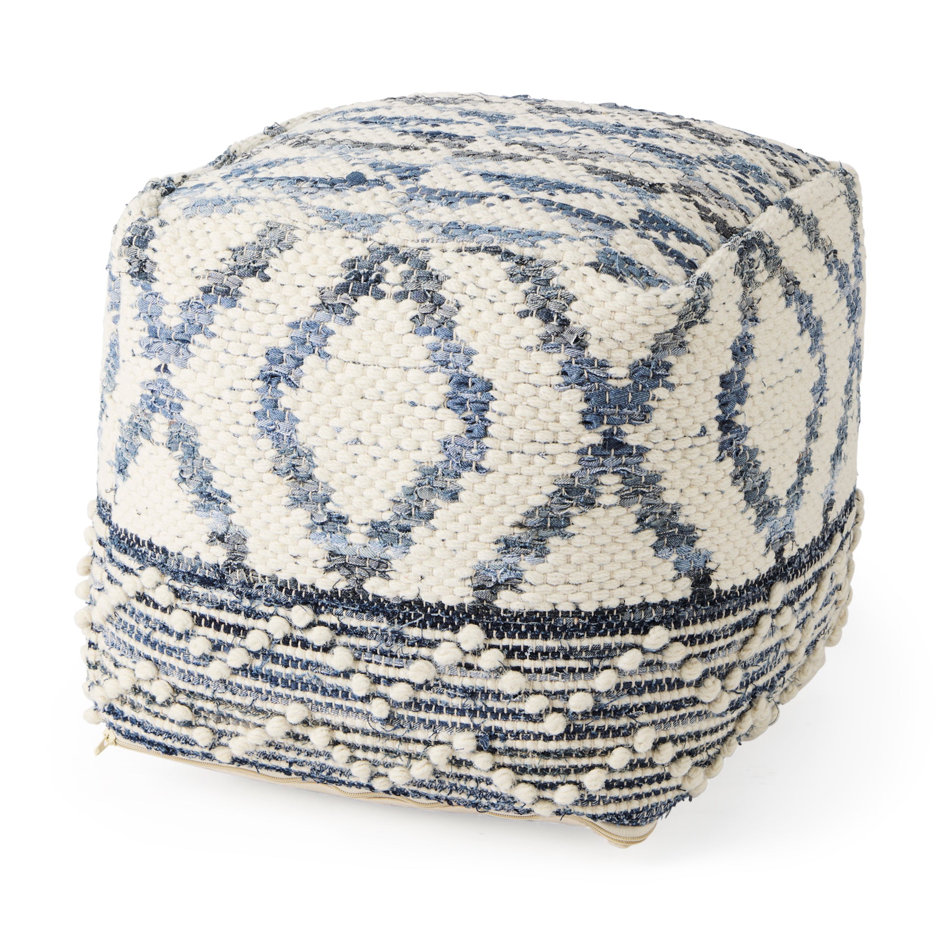 Eshana Pouf Cream Wool & Denim - poufs