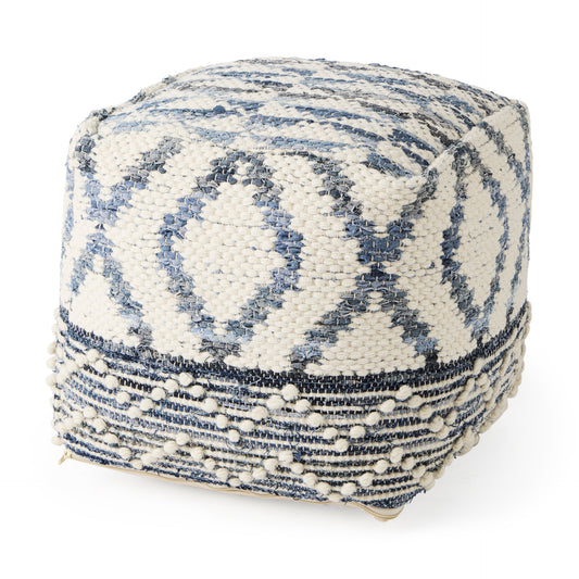 Eshana Pouf Cream Wool & Denim - poufs