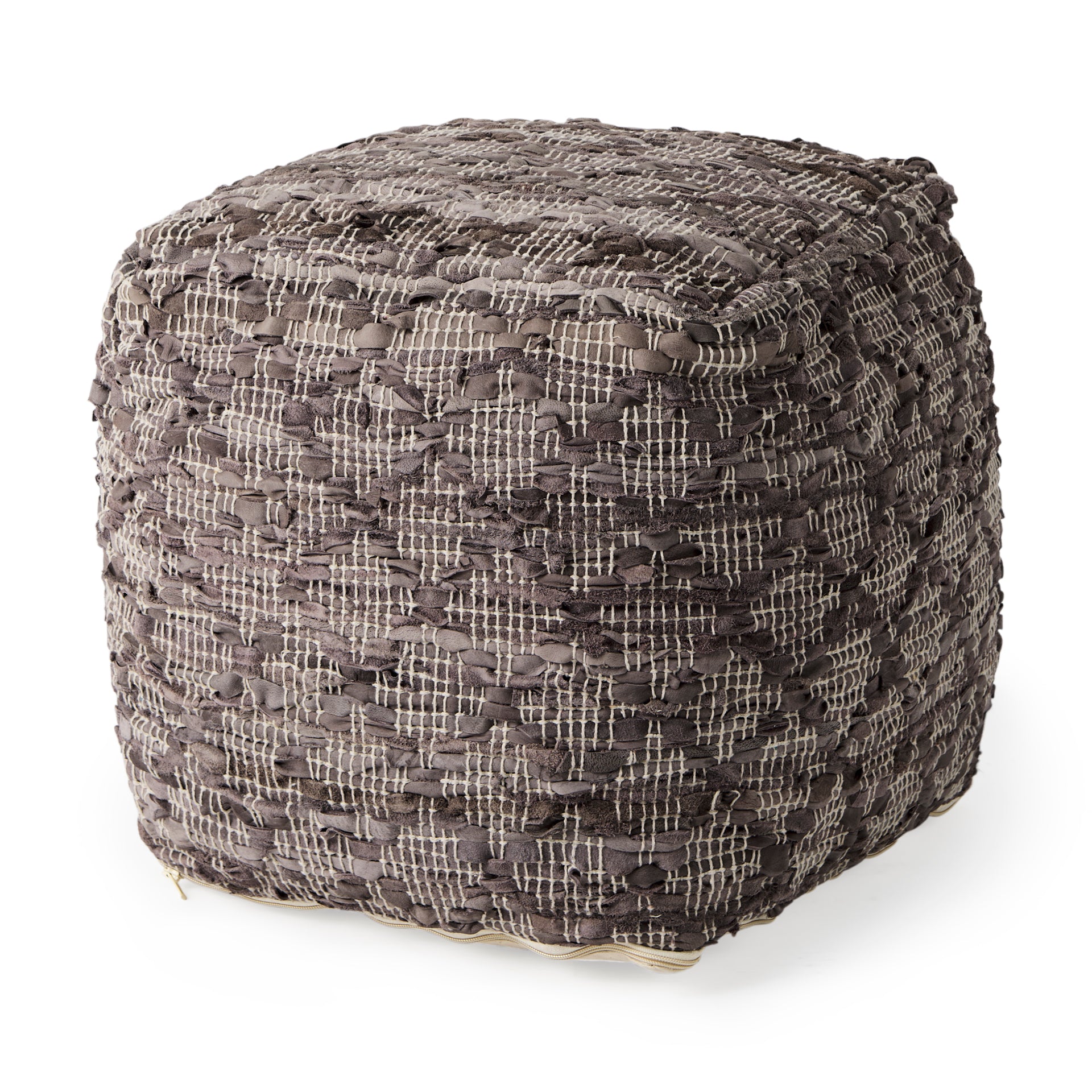 Falguni Pouf Gray Leather & Cotton - poufs