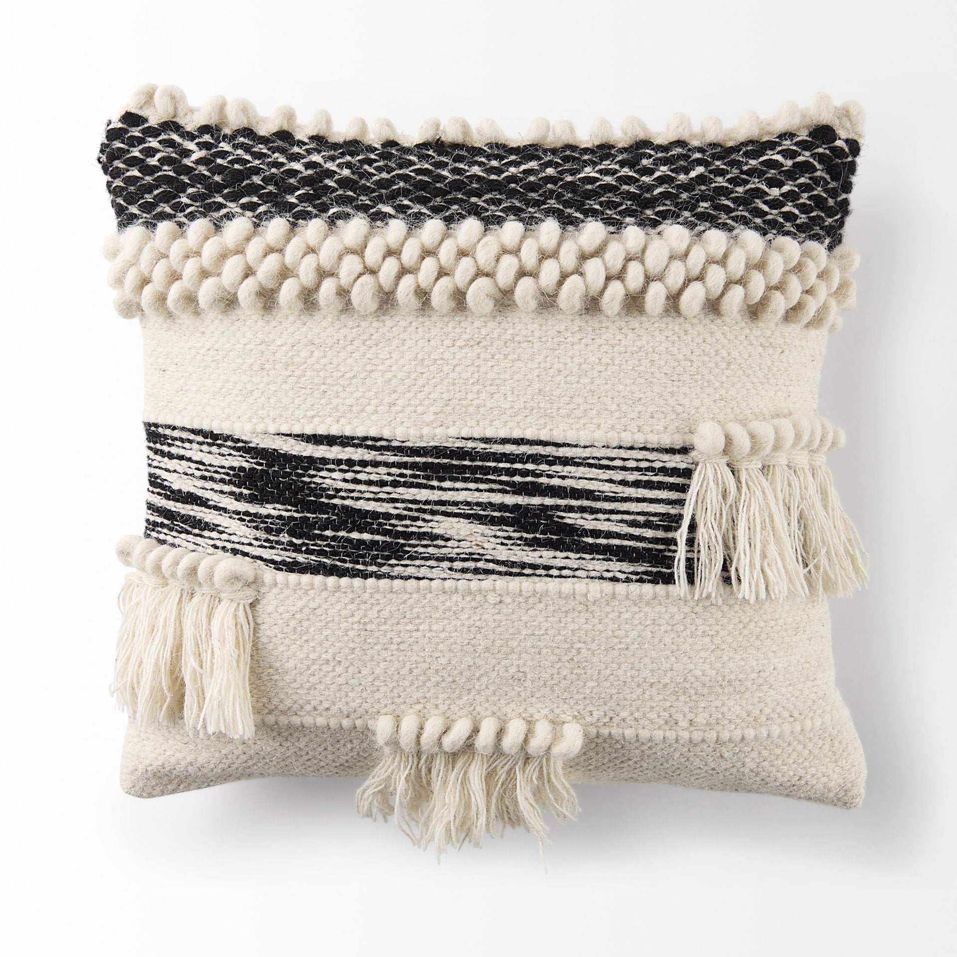 Beardell 18x18 Cream And Black Details With Tassels Pillow Cover