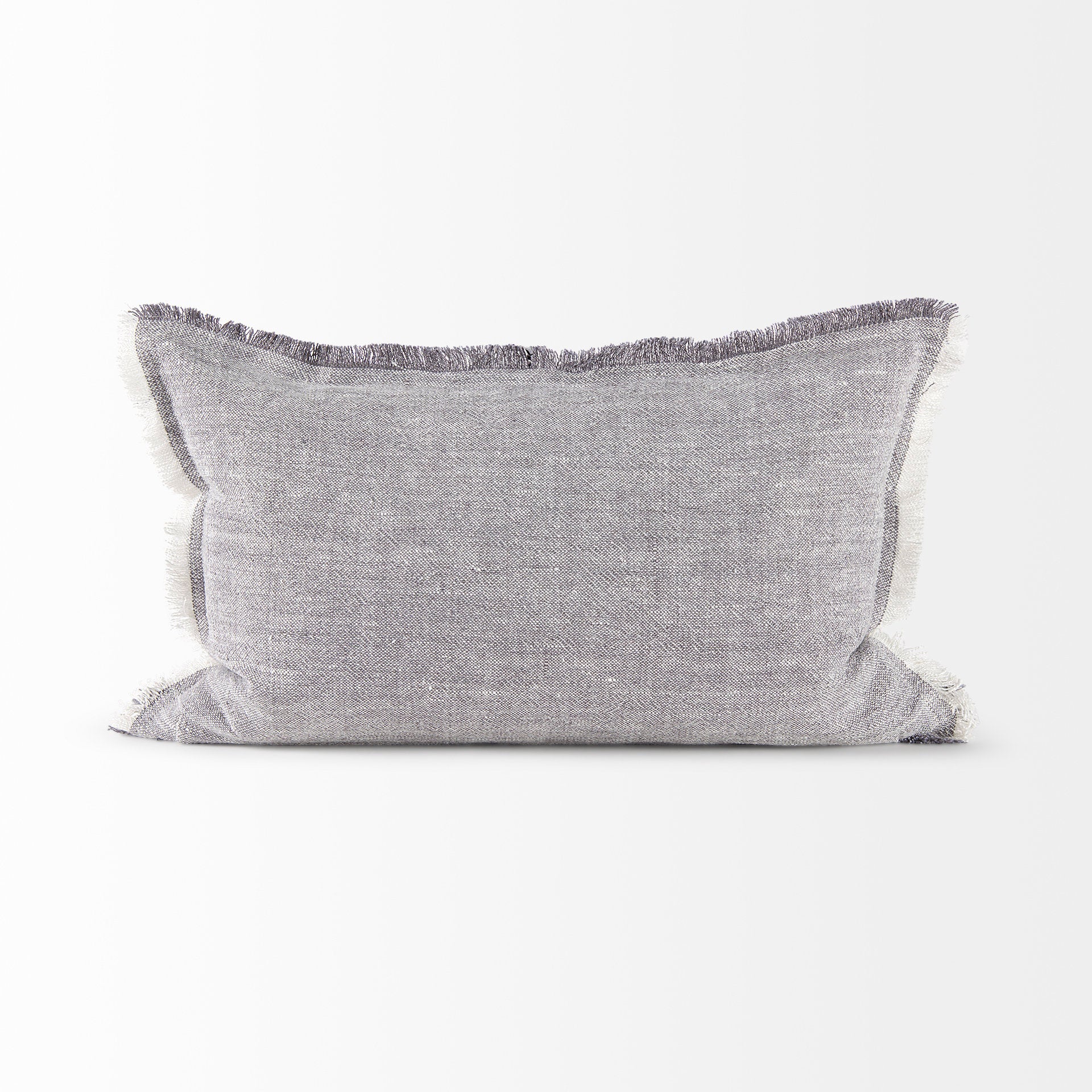 Thais 13x21 Gray Fabric Fringed Decorative Pillow Cover
