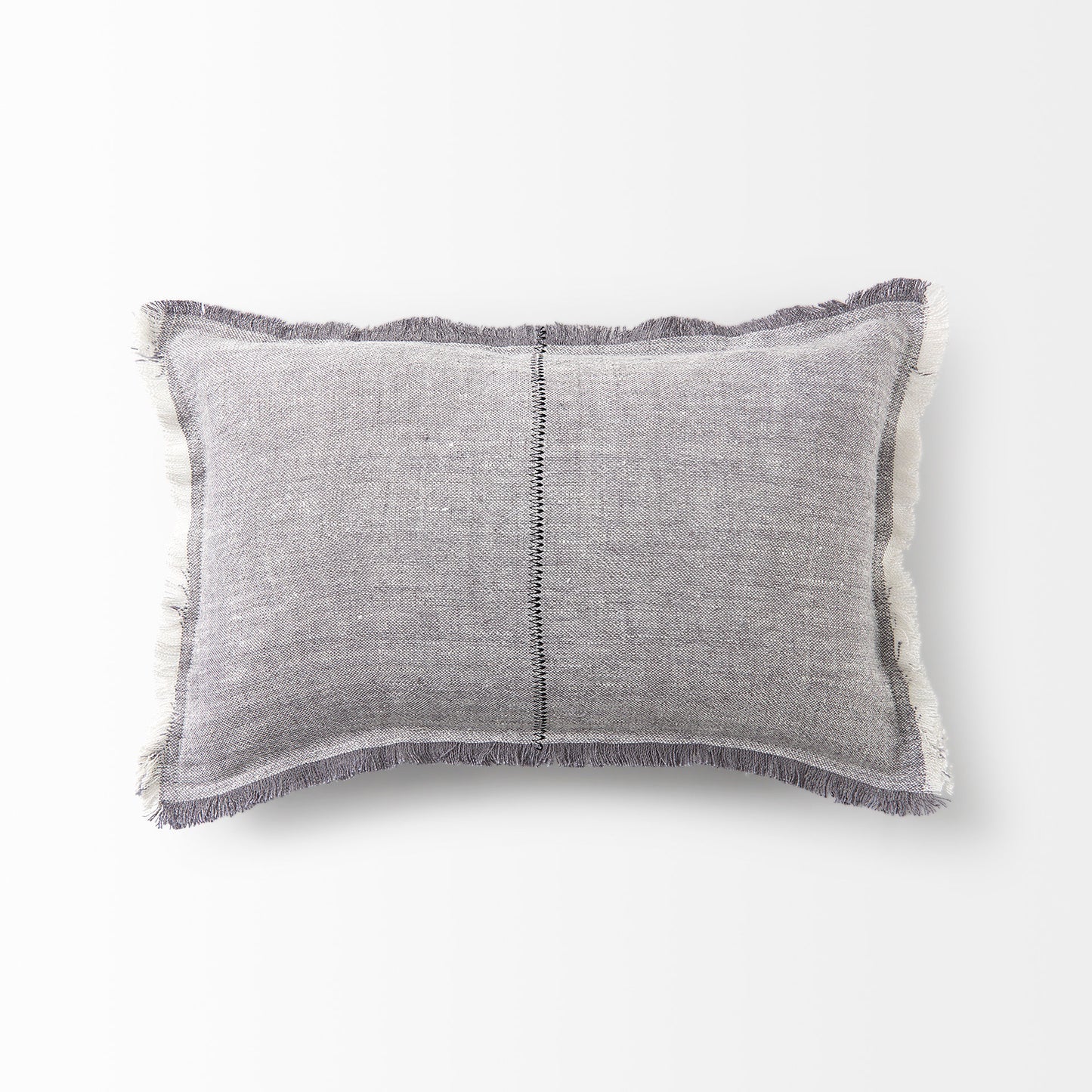 Thais 13x21 Gray Fabric Fringed Decorative Pillow Cover