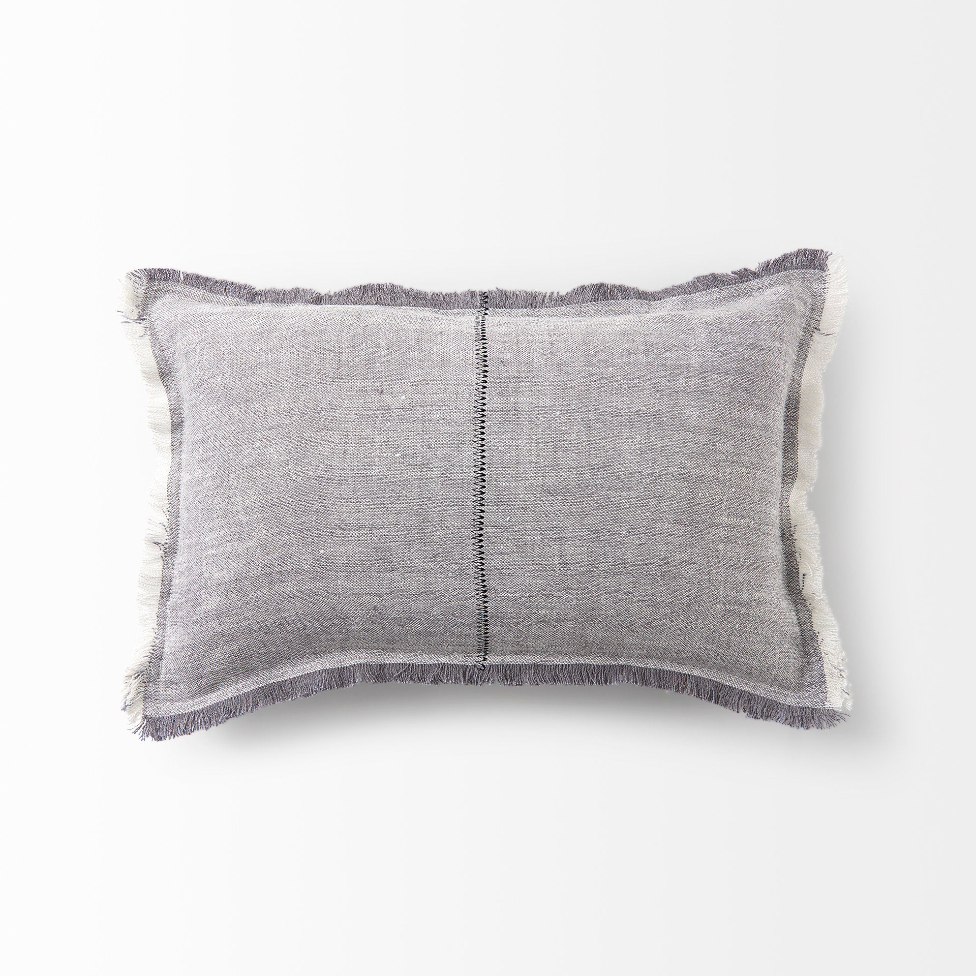 Thais 13x21 Gray Fabric Fringed Decorative Pillow Cover
