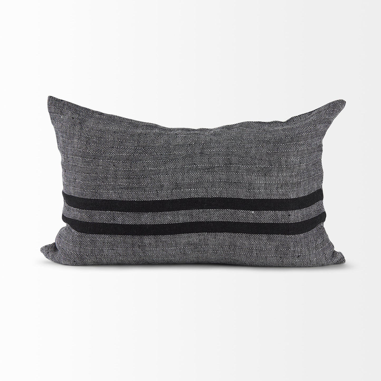 Sibyl 13x21 Black Fabric Striped and White Fringed Pillow Cover