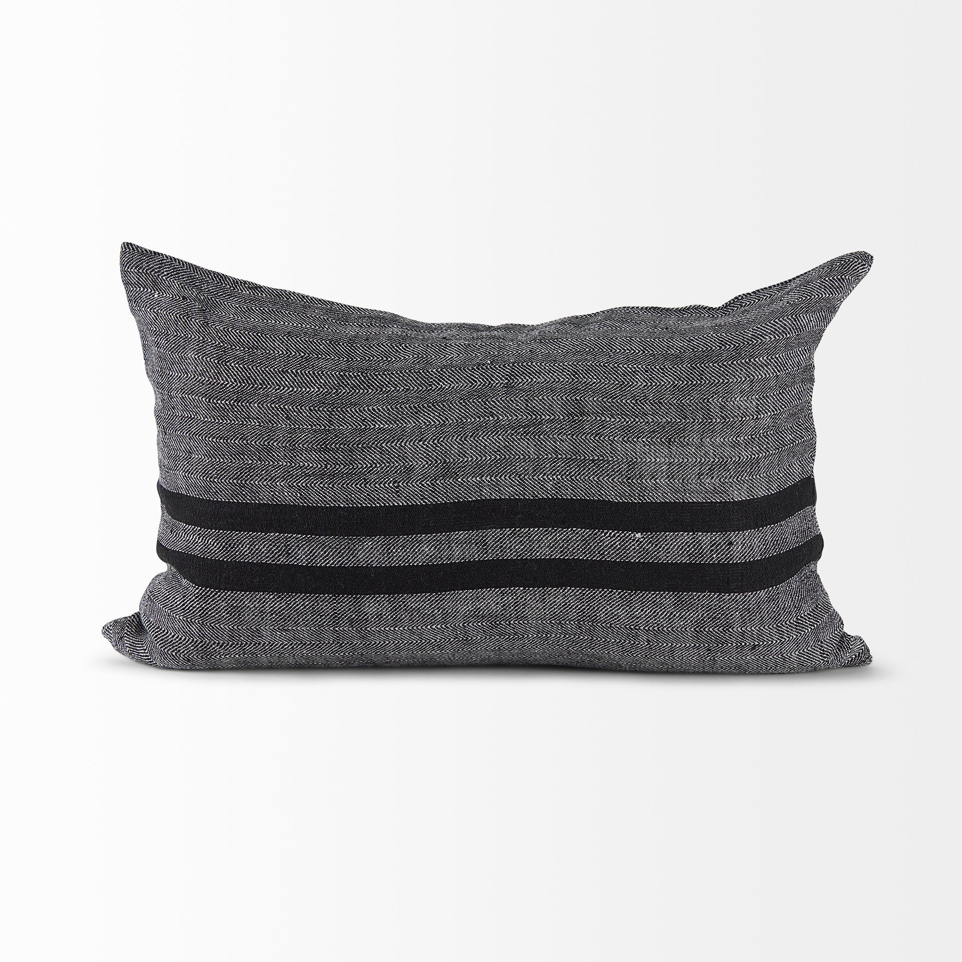 Sibyl 13x21 Black Fabric Striped and White Fringed Pillow Cover