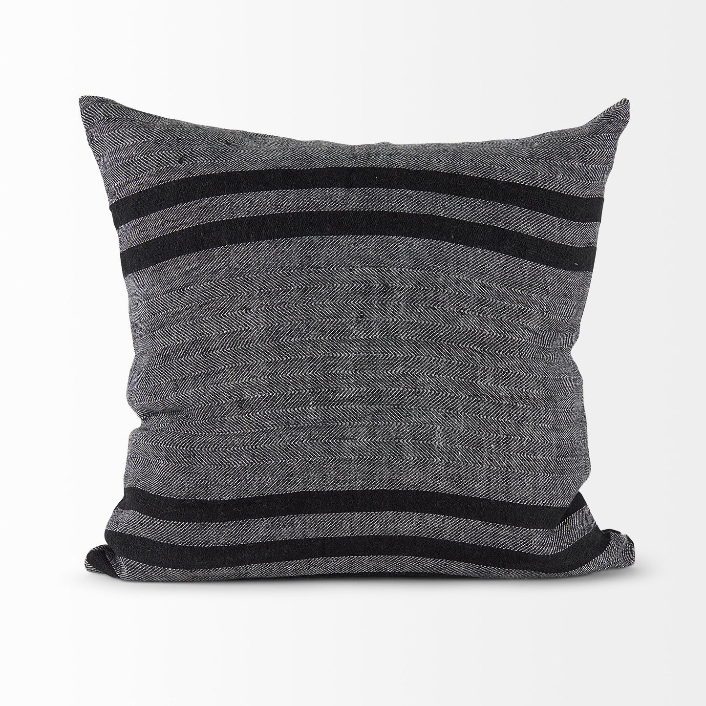 Sibyl 18L x 18W Black Fabric Striped and White Fringed Decorative Pillow Cover