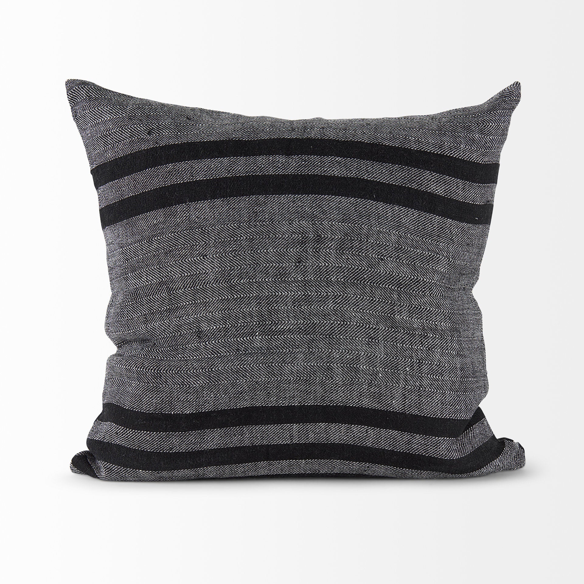 Sibyl 18L x 18W Black Fabric Striped and White Fringed Decorative Pillow Cover