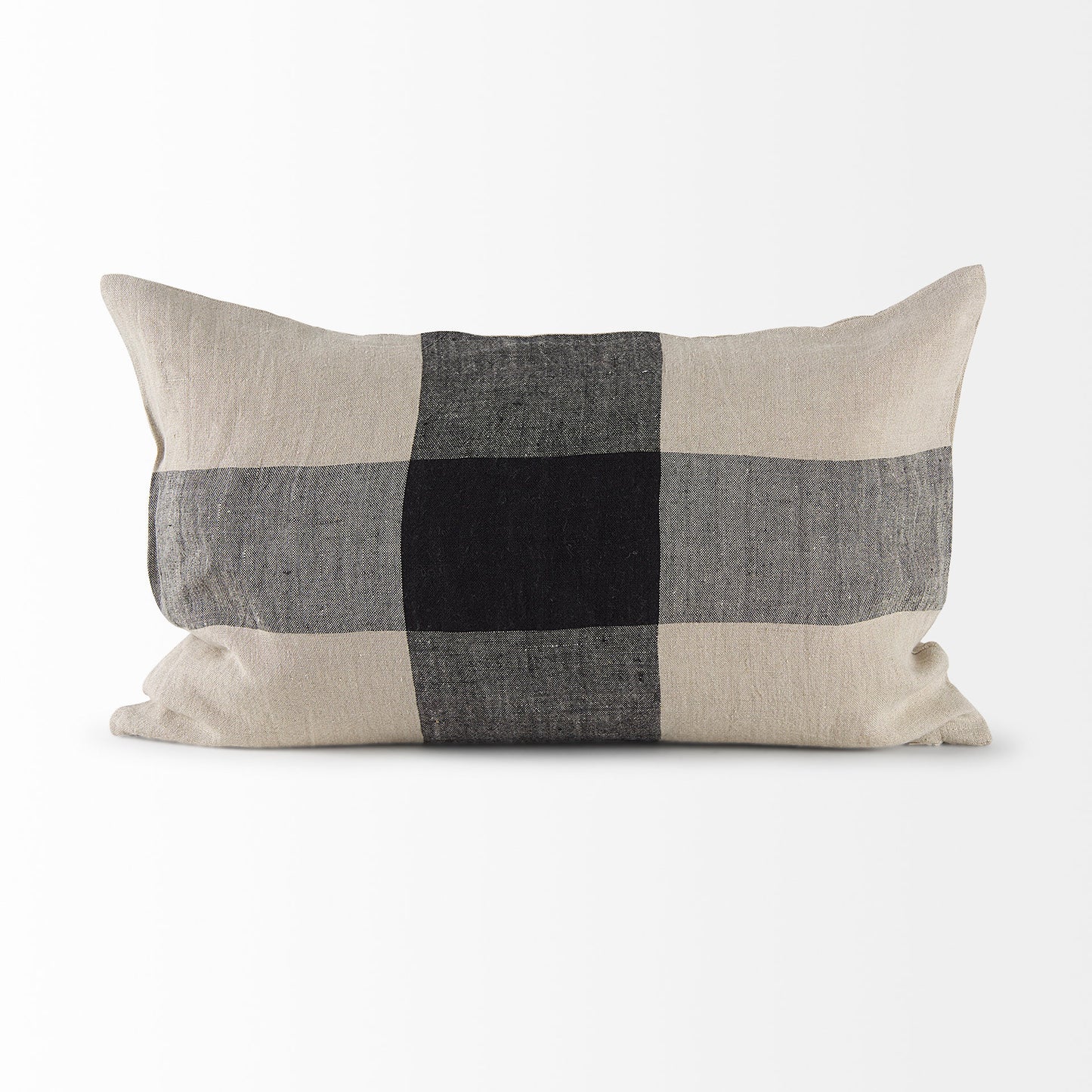 Raquel 13x21 Beige and Black Fabric Plaid Pillow Cover