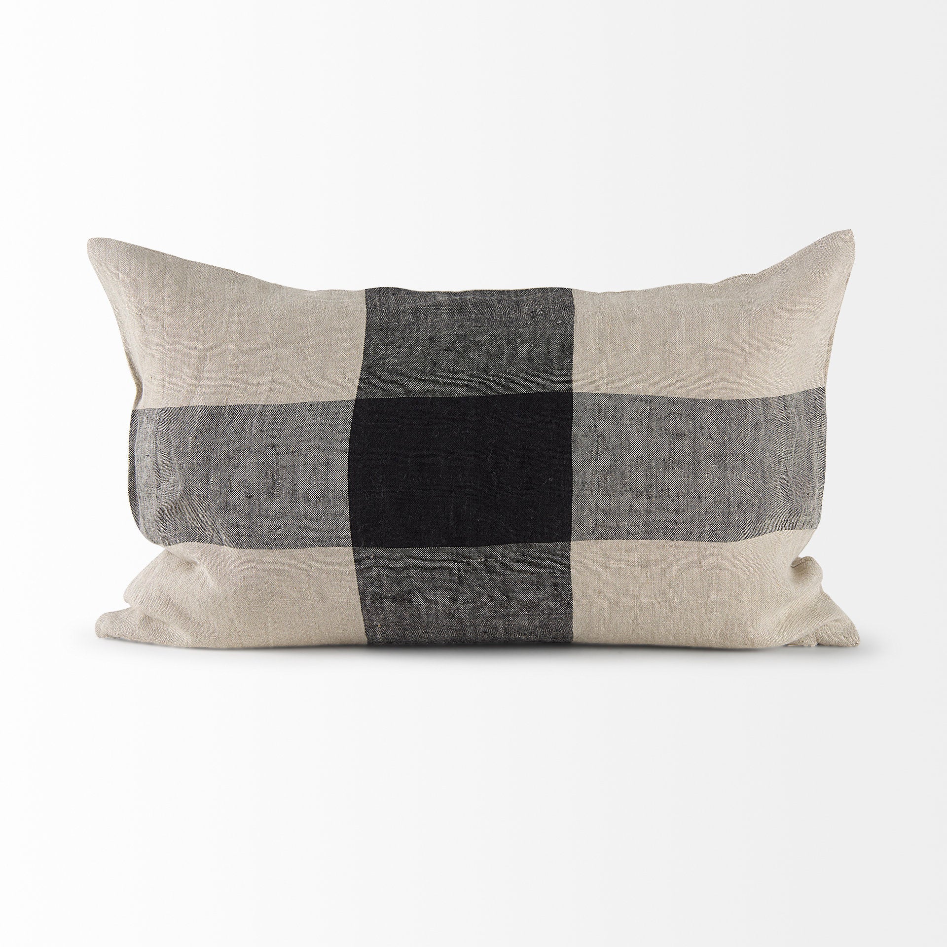 Raquel 13x21 Beige and Black Fabric Plaid Pillow Cover