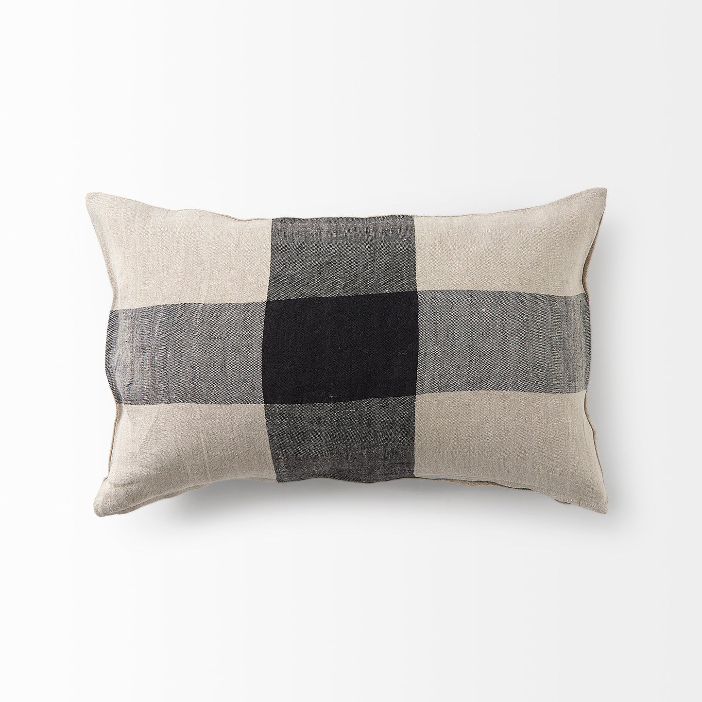 Raquel 13x21 Beige and Black Fabric Plaid Pillow Cover