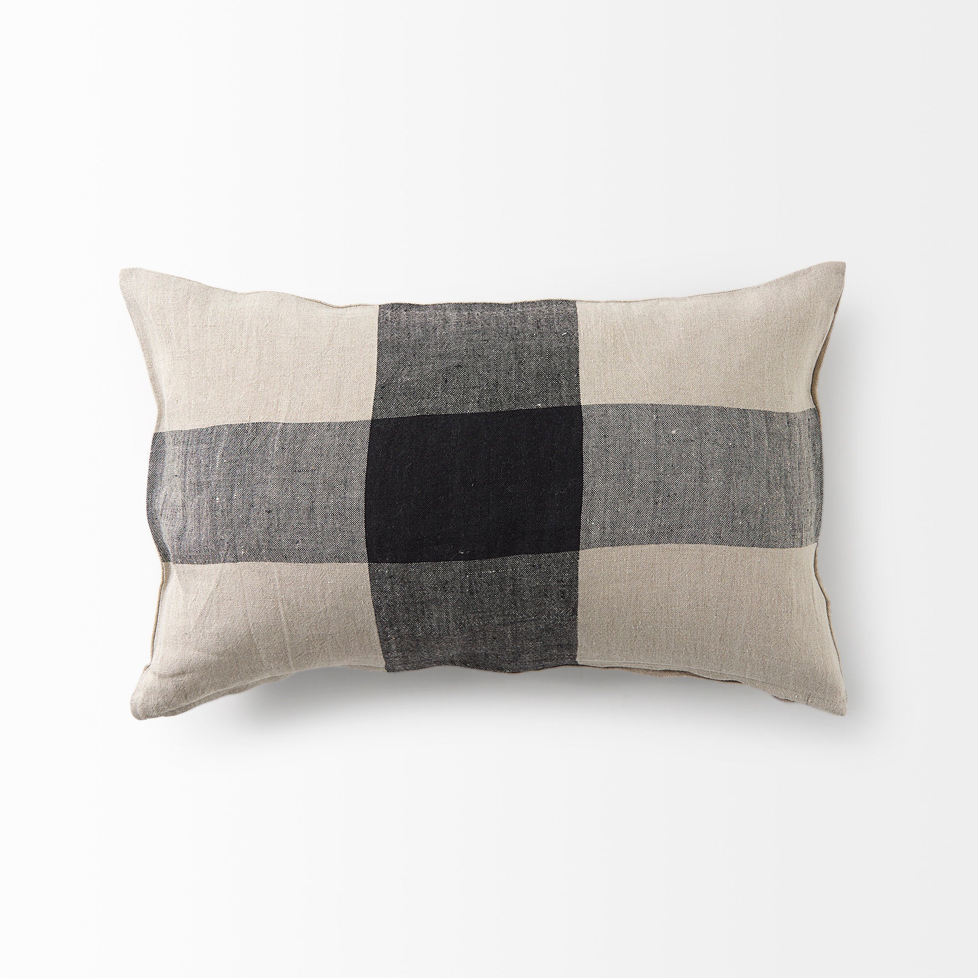 Raquel 13x21 Beige and Black Fabric Plaid Pillow Cover