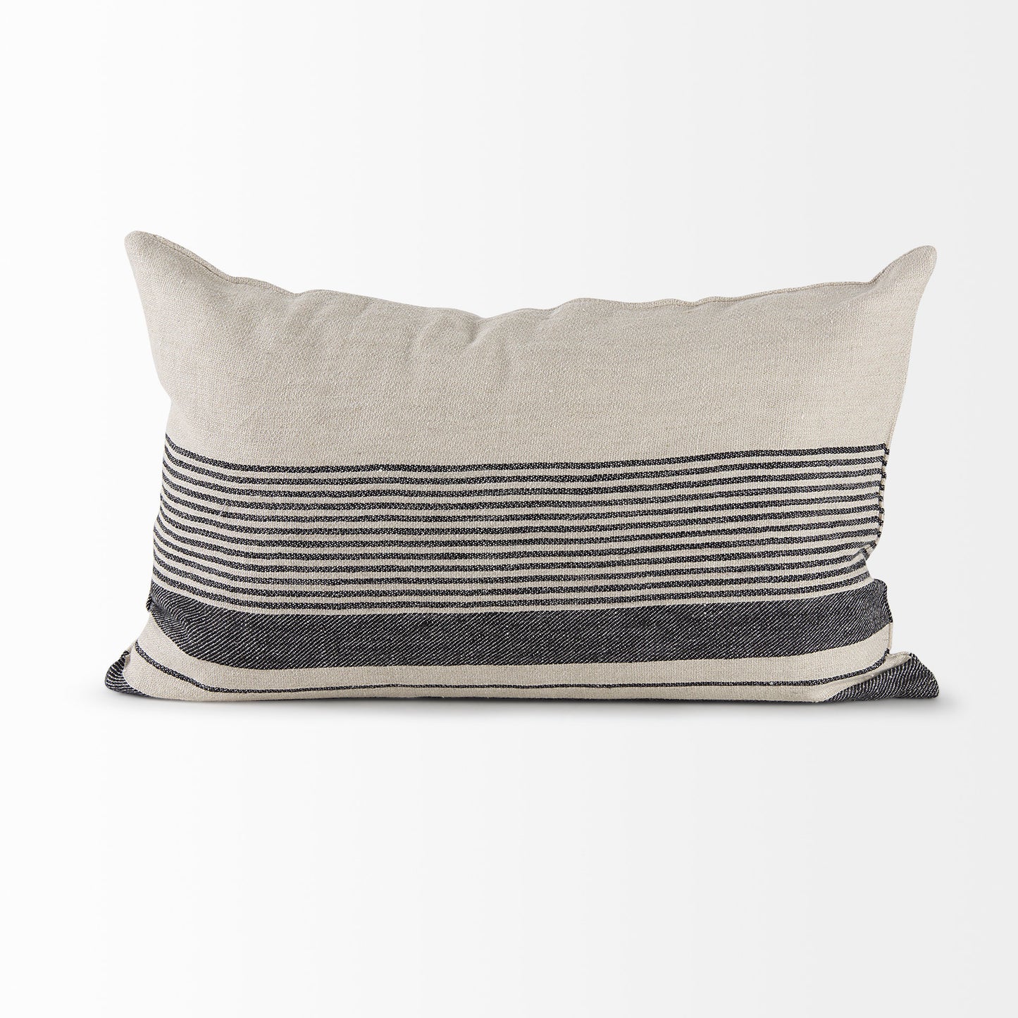 Thalia 13x21 Black and Beige Fabric Striped w/Fringe Pillow Cover