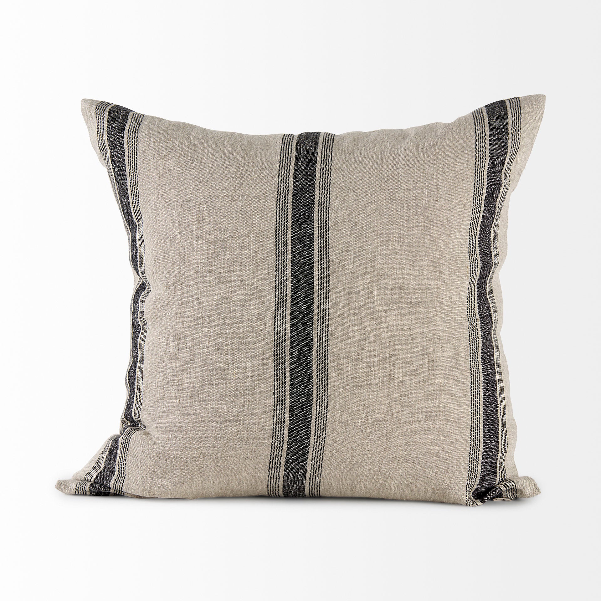 Hattie 20x20 Beige and Black Fabric Striped Pillow Cover