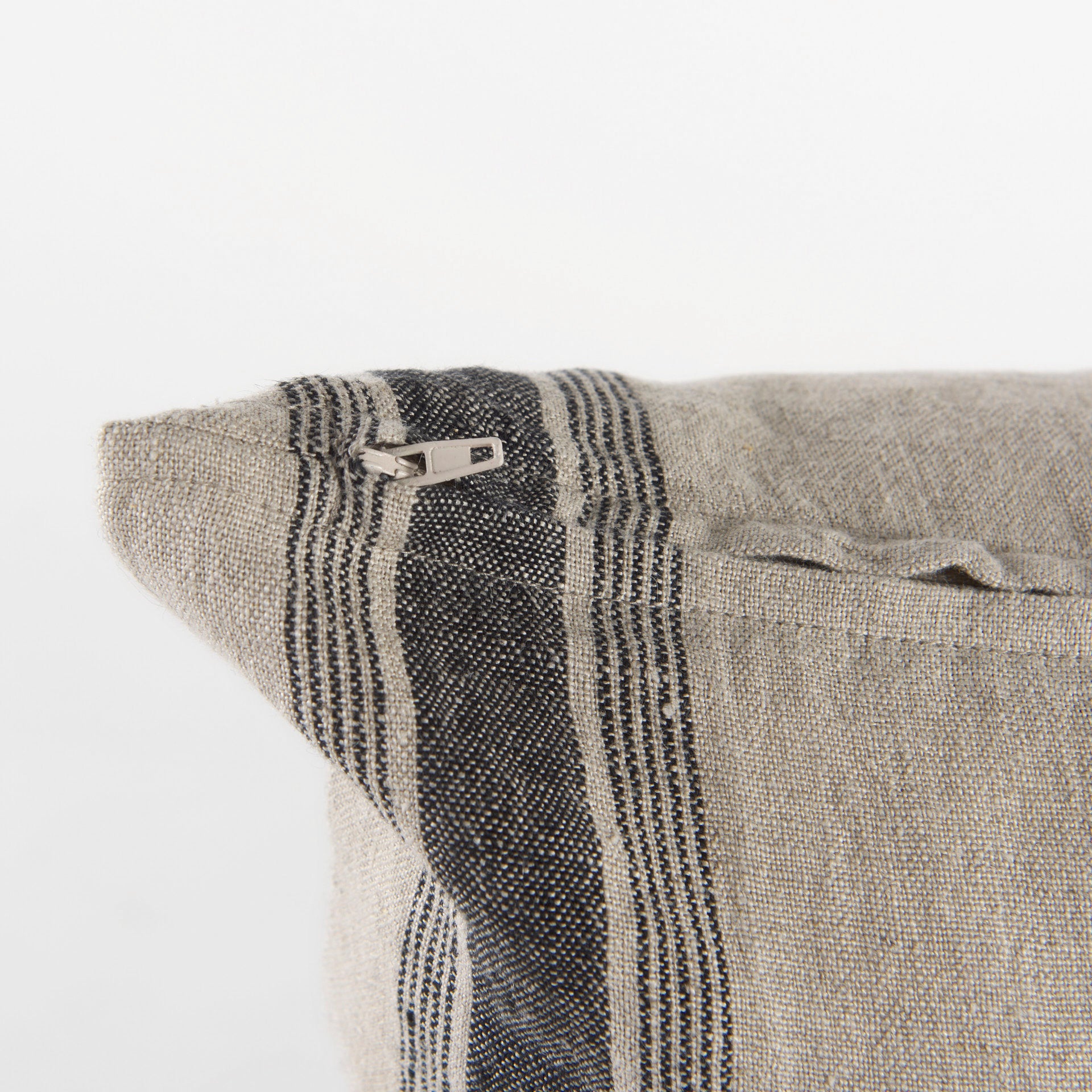 Hattie 20x20 Beige and Black Fabric Striped Pillow Cover