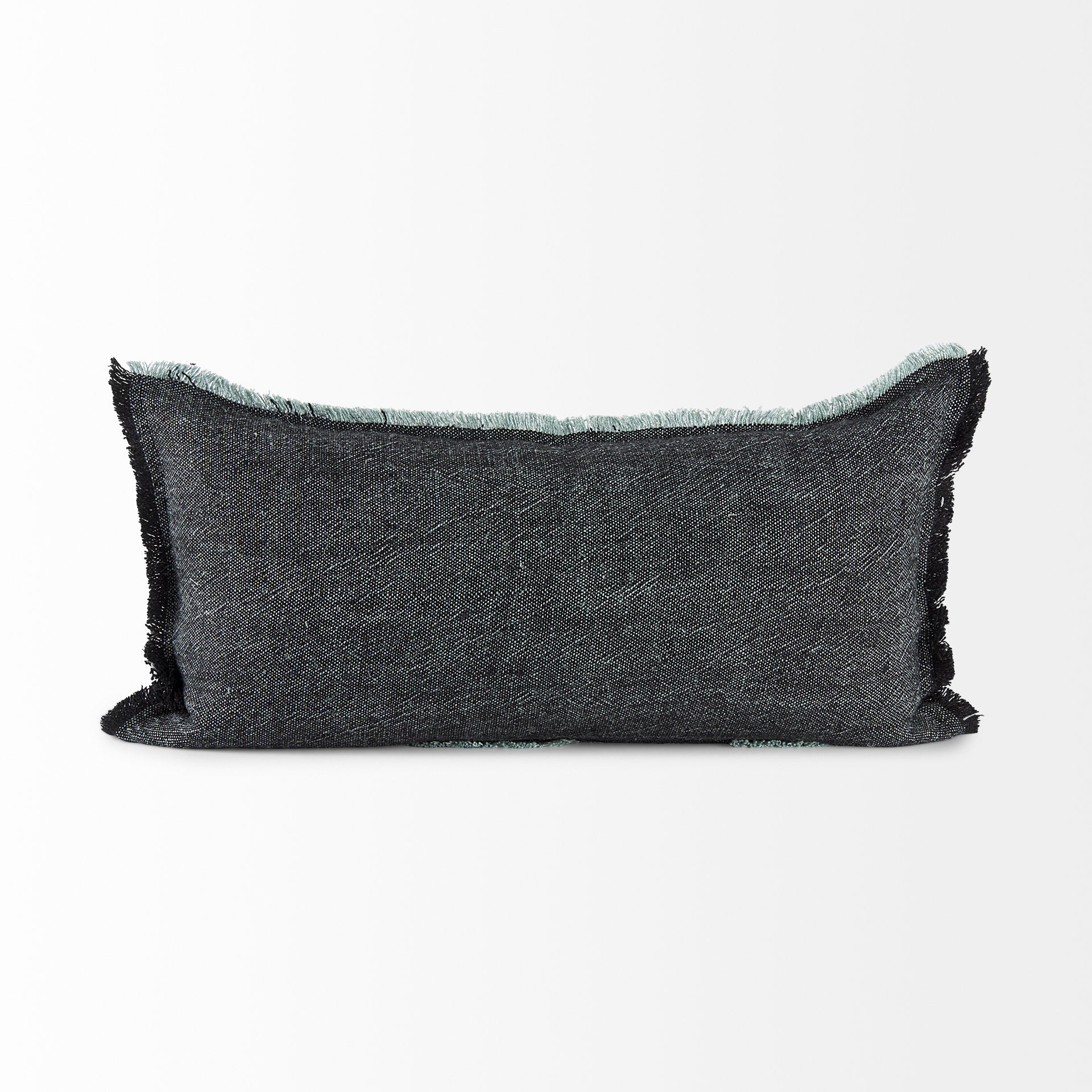 Malia 14x26 Black and Teal Fabric Fringed Decorative Pillow Cover