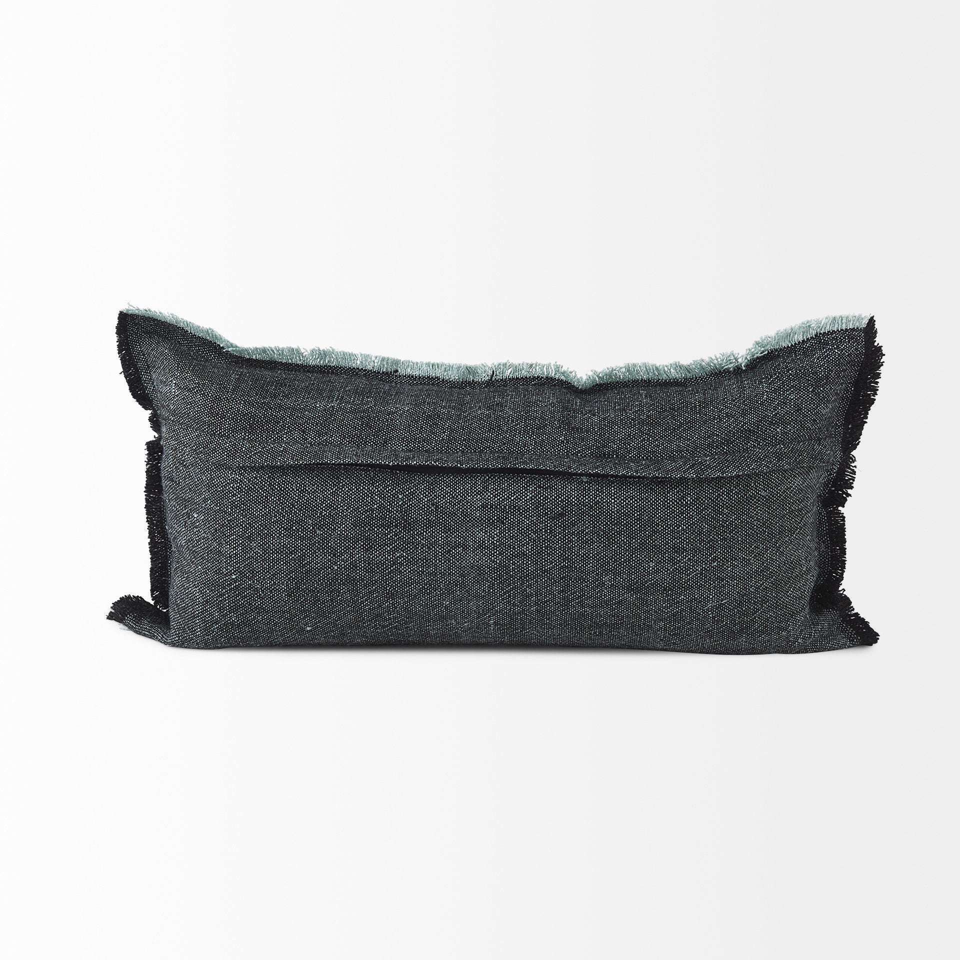 Malia 14x26 Black and Teal Fabric Fringed Decorative Pillow Cover