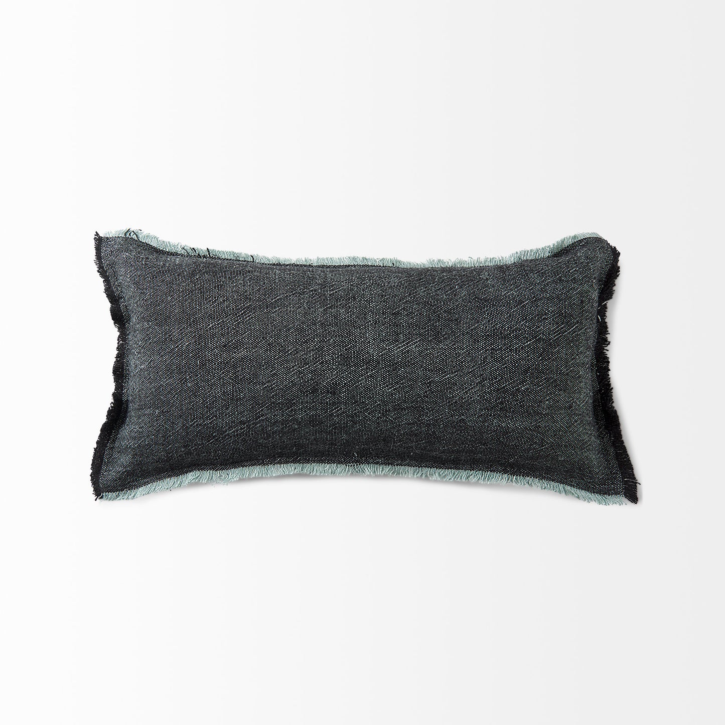 Malia 14x26 Black and Teal Fabric Fringed Decorative Pillow Cover