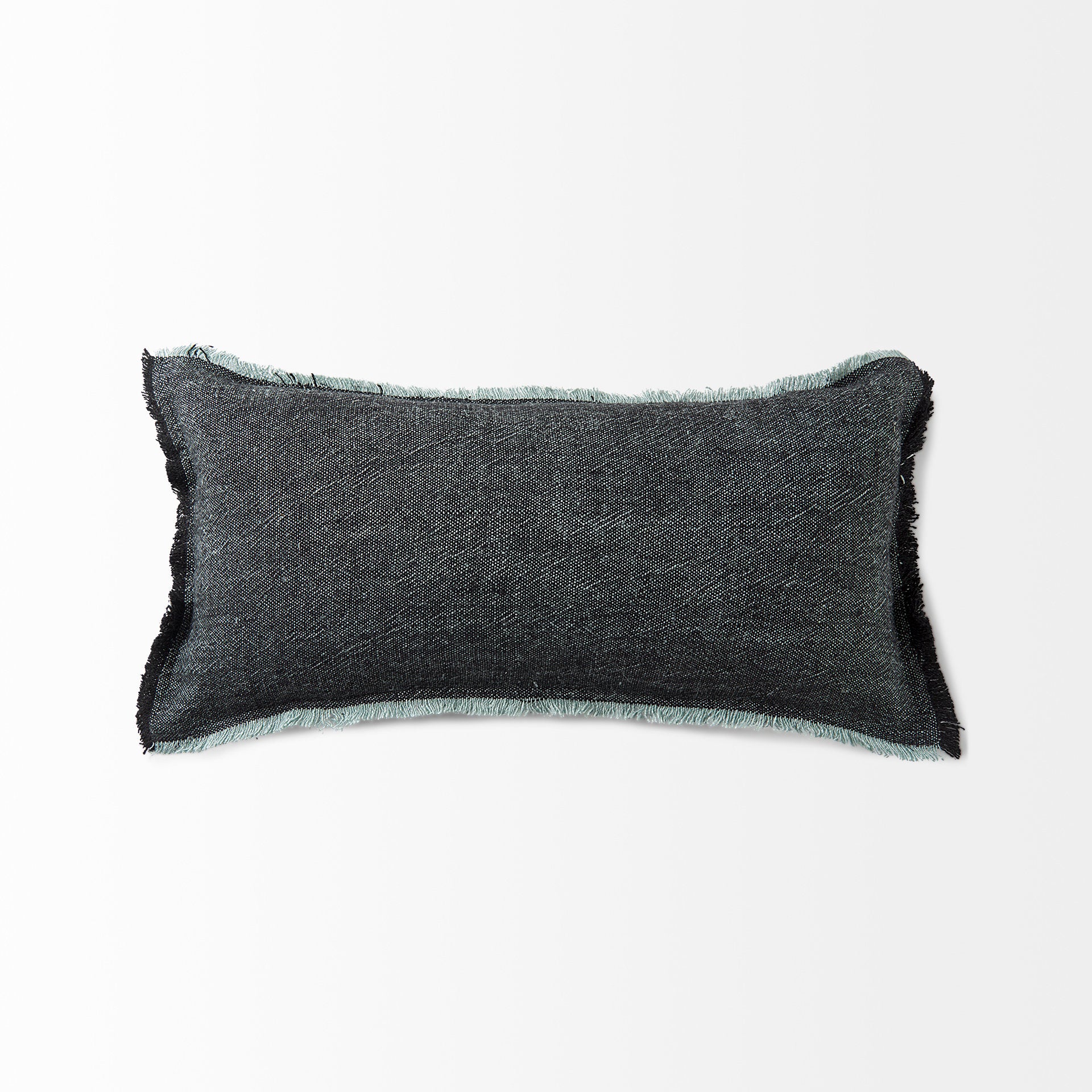 Malia 14x26 Black and Teal Fabric Fringed Decorative Pillow Cover