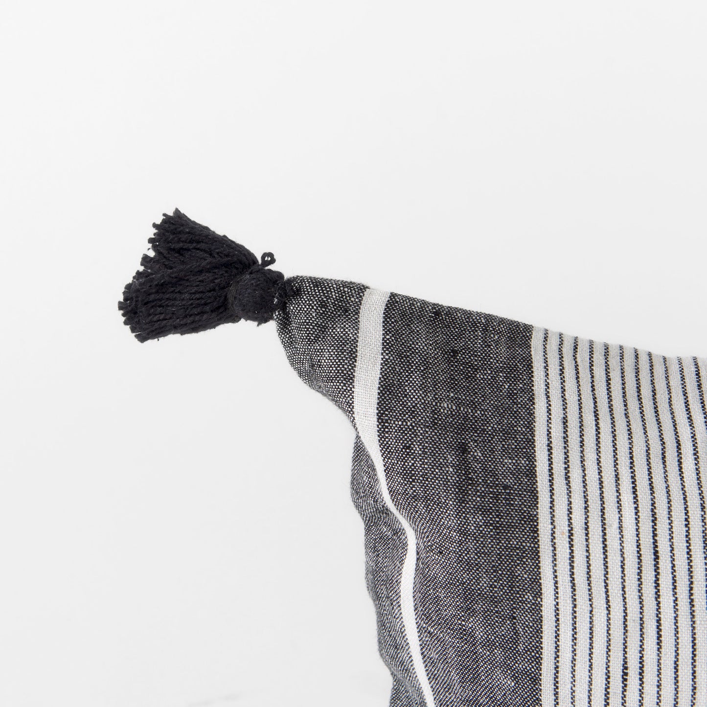 Kimia 14x26 White/Black Fabric Herringbone w/Fringed Pillow Cover