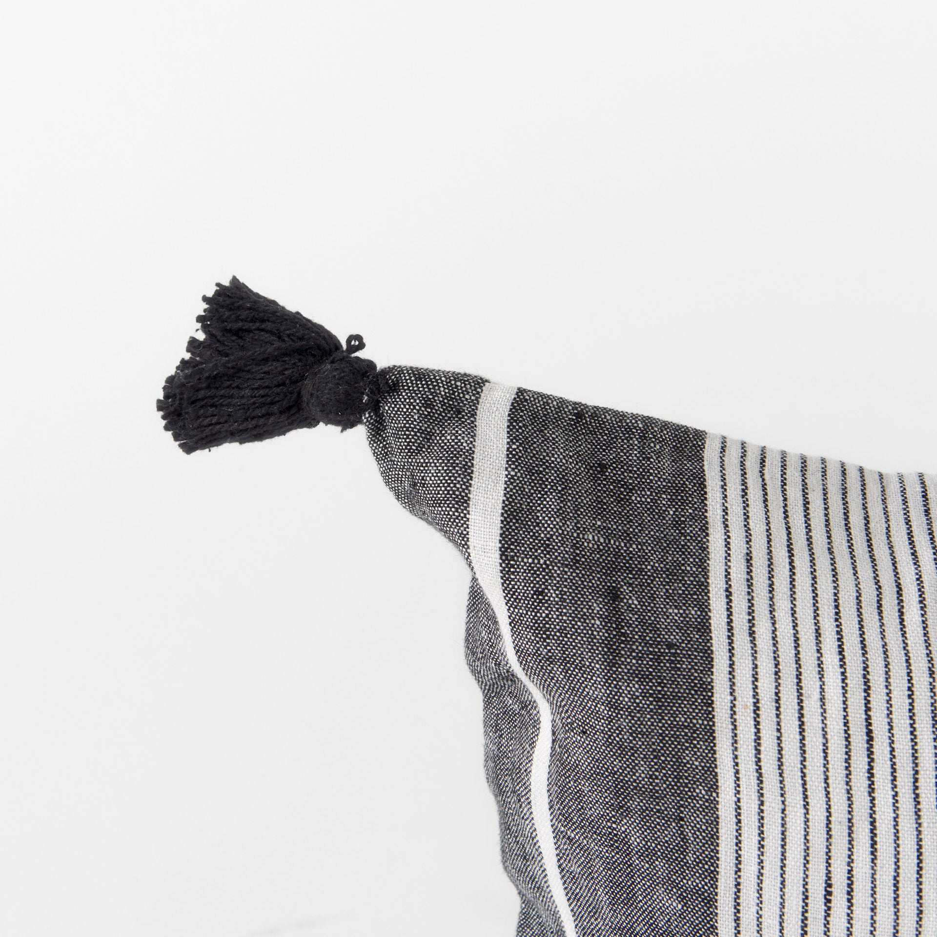 Kimia 14x26 White/Black Fabric Herringbone w/Fringed Pillow Cover