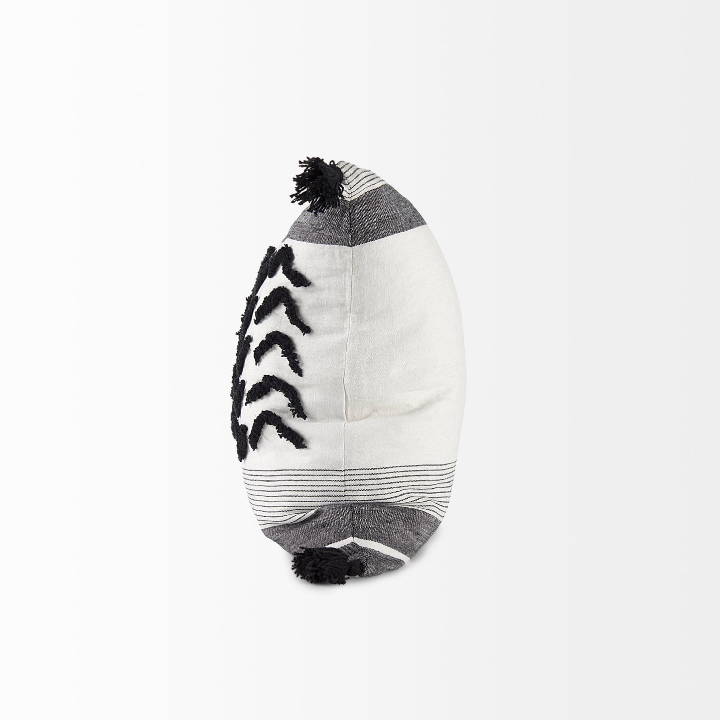 Kimia 20x20 White/Black Fabric Herringbone w/Fringed Pillow Cover