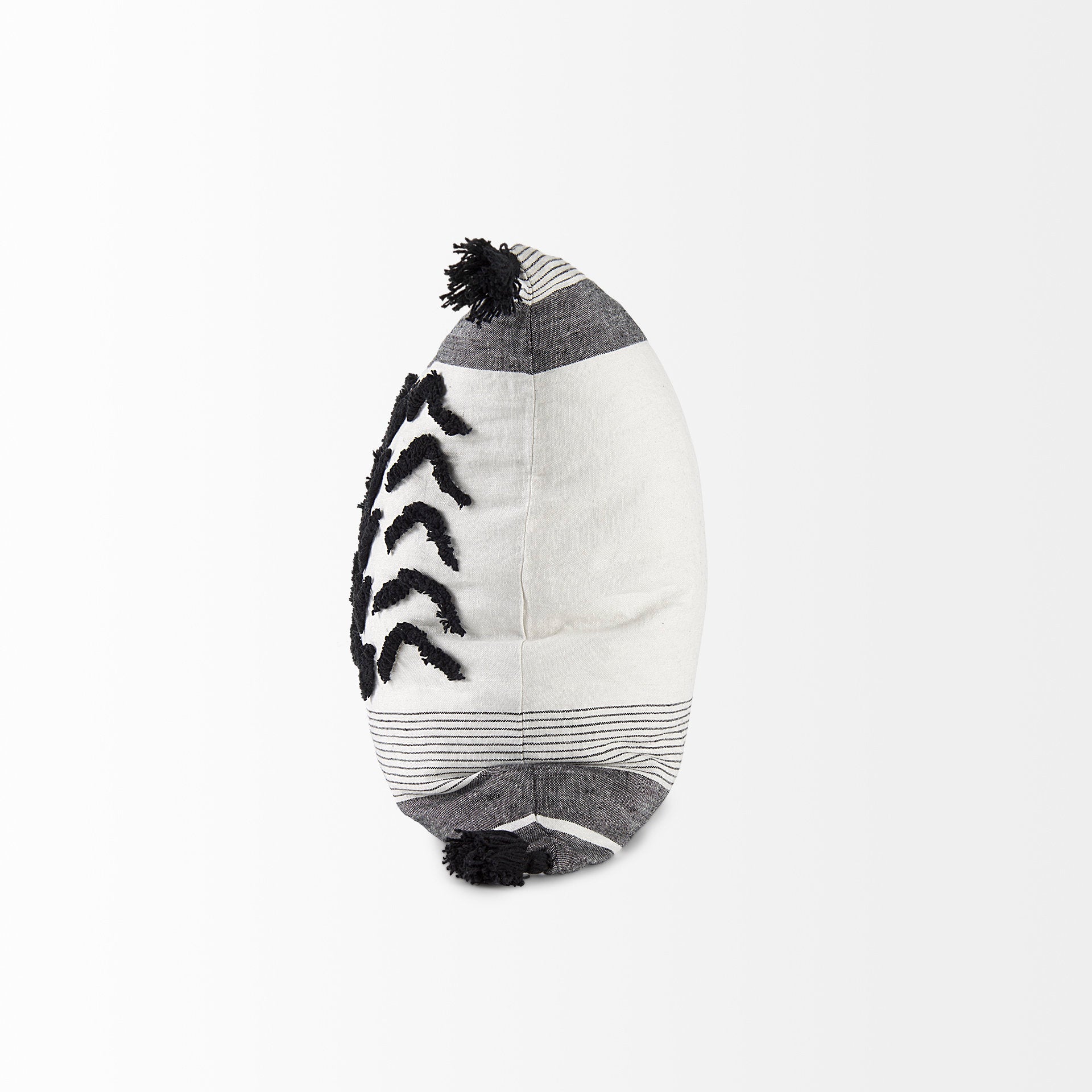 Kimia 20x20 White/Black Fabric Herringbone w/Fringed Pillow Cover
